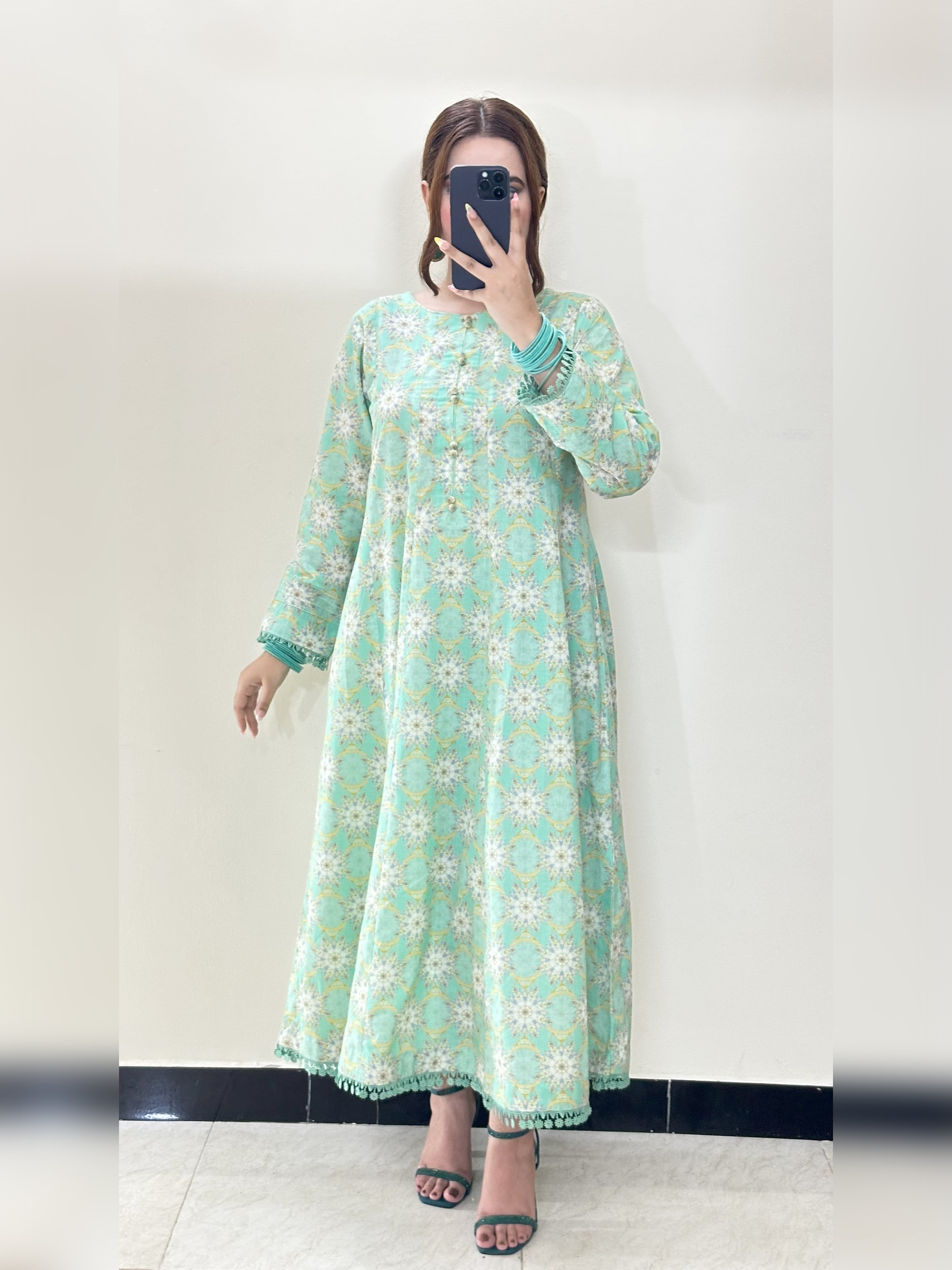 Mint Green Frock 2PC Stitched Lawn Suit