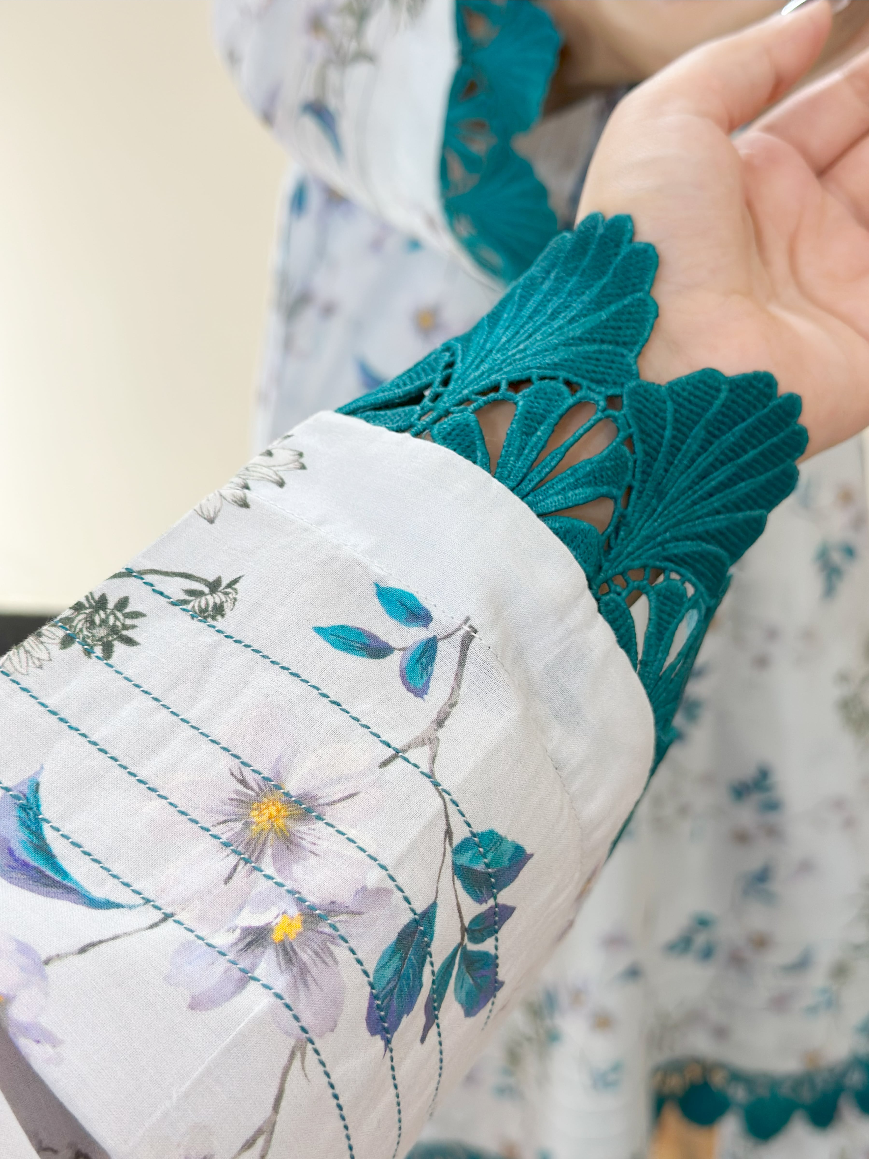 White & Blue Floral 2PC Stitched Lawn Suit