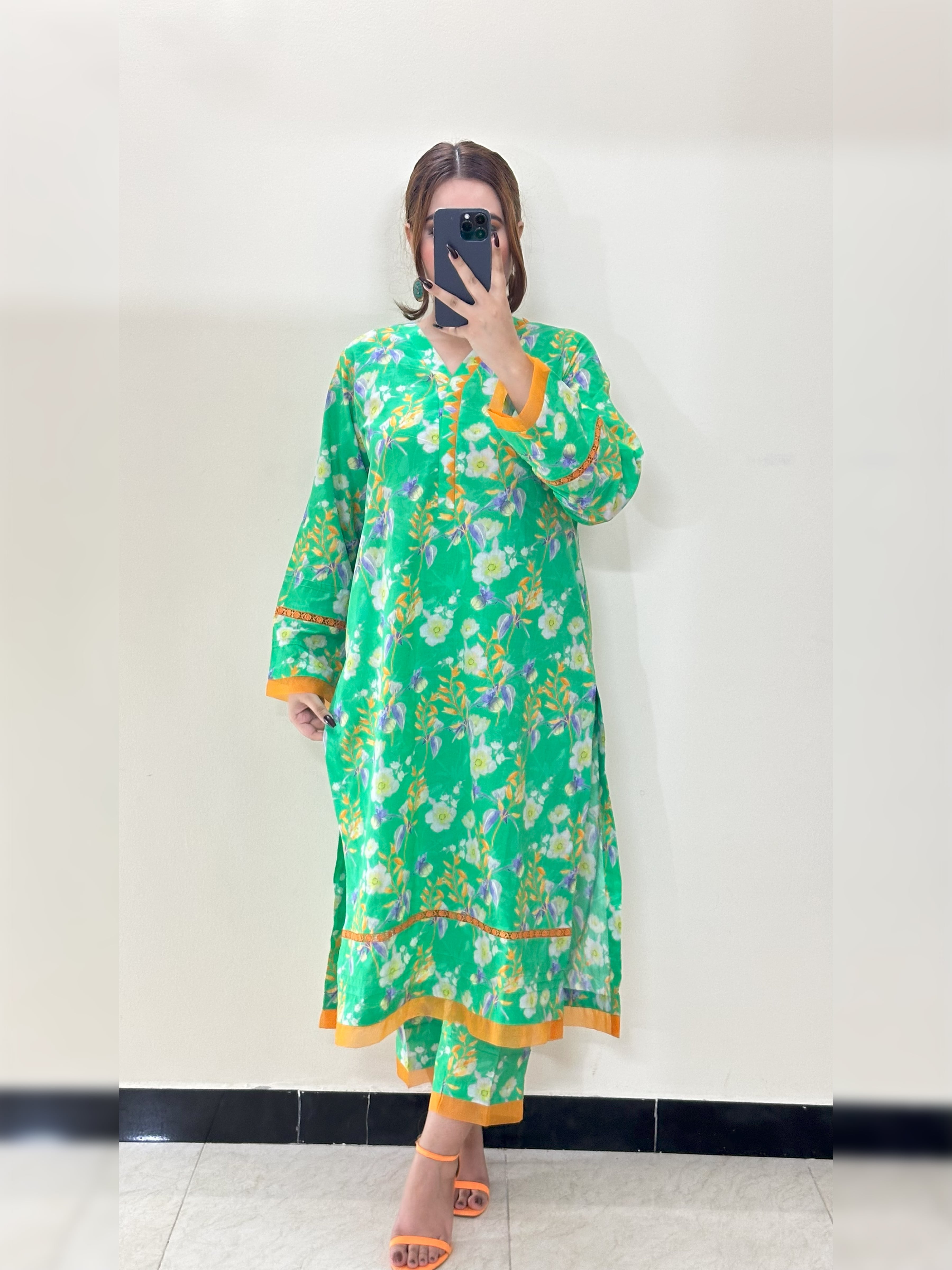 Green Floral 2PC Stitched Lawn Suit