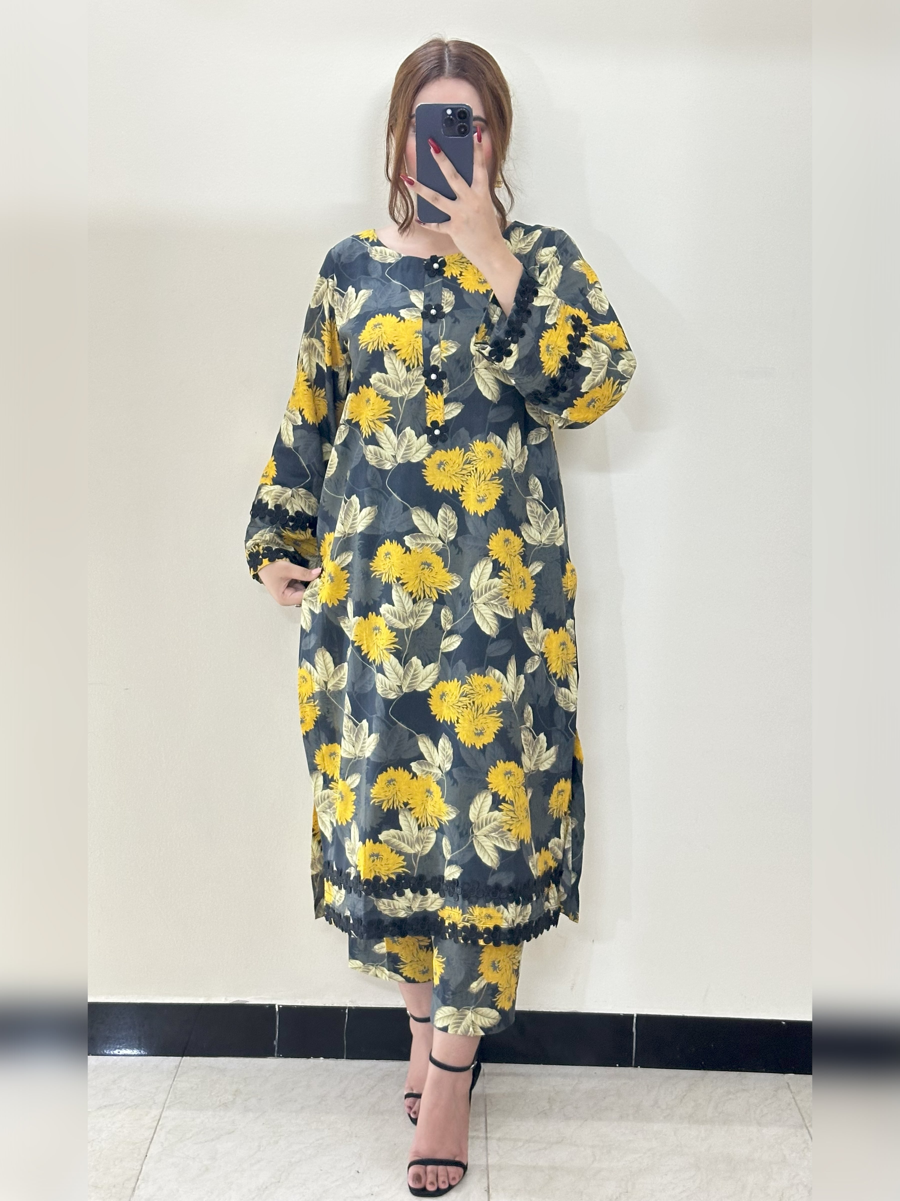 Black Floral 2PC Stitched Lawn Suit