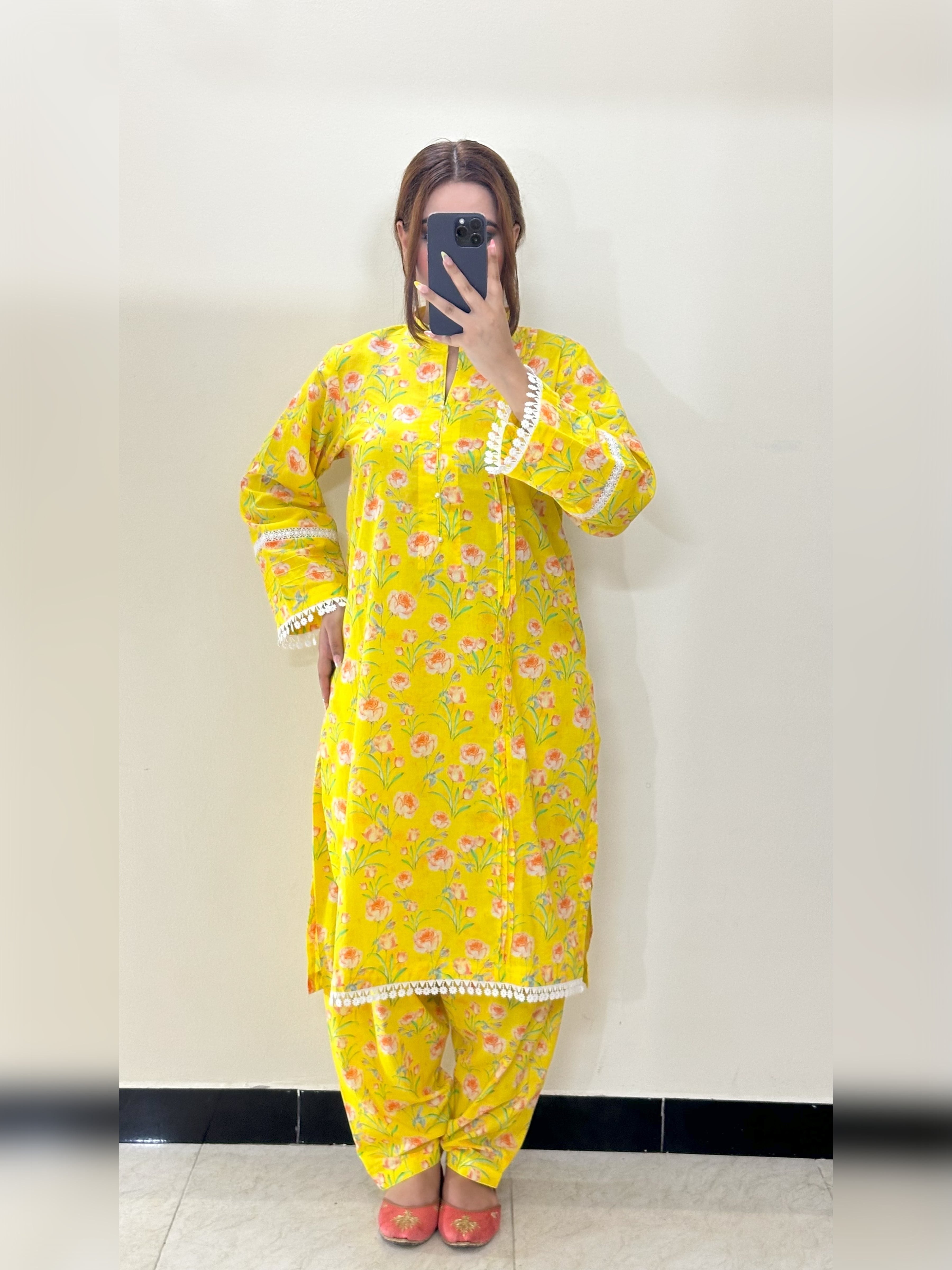 Yellow Floral 2PC Stitched Lawn Suit