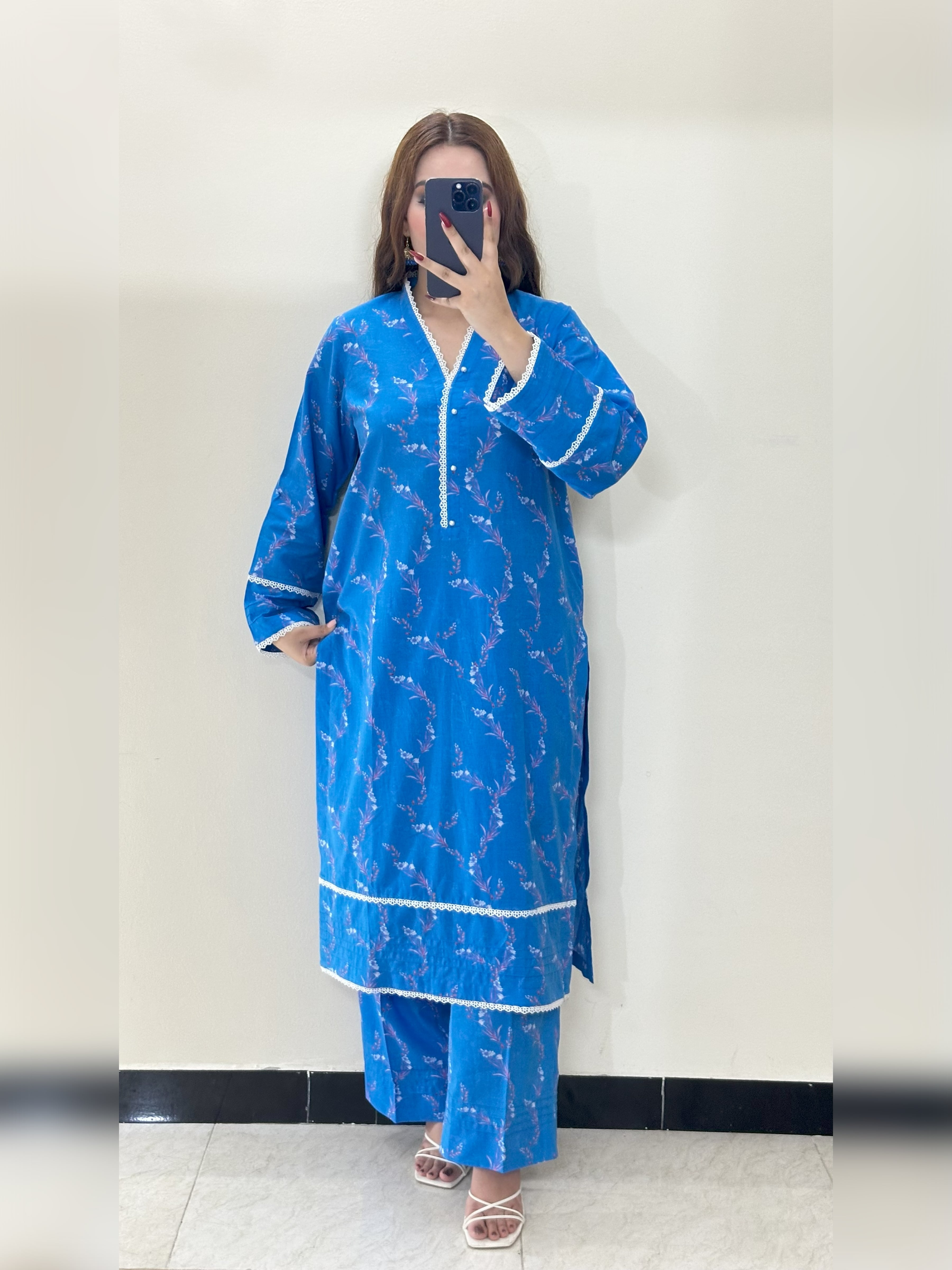 Blue Floral 2PC Stitched Lawn Suit