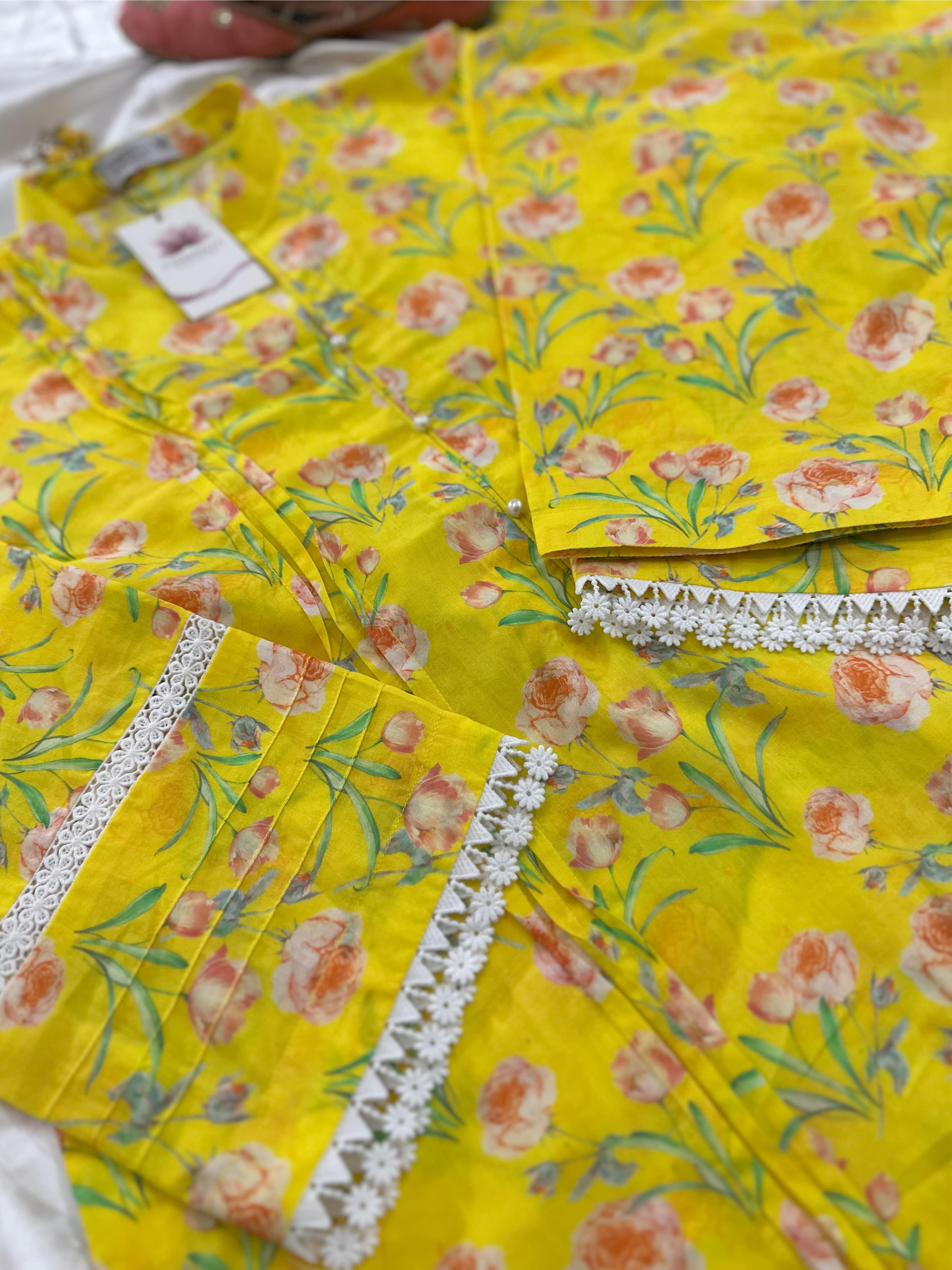 Yellow Floral 2PC Stitched Lawn Suit