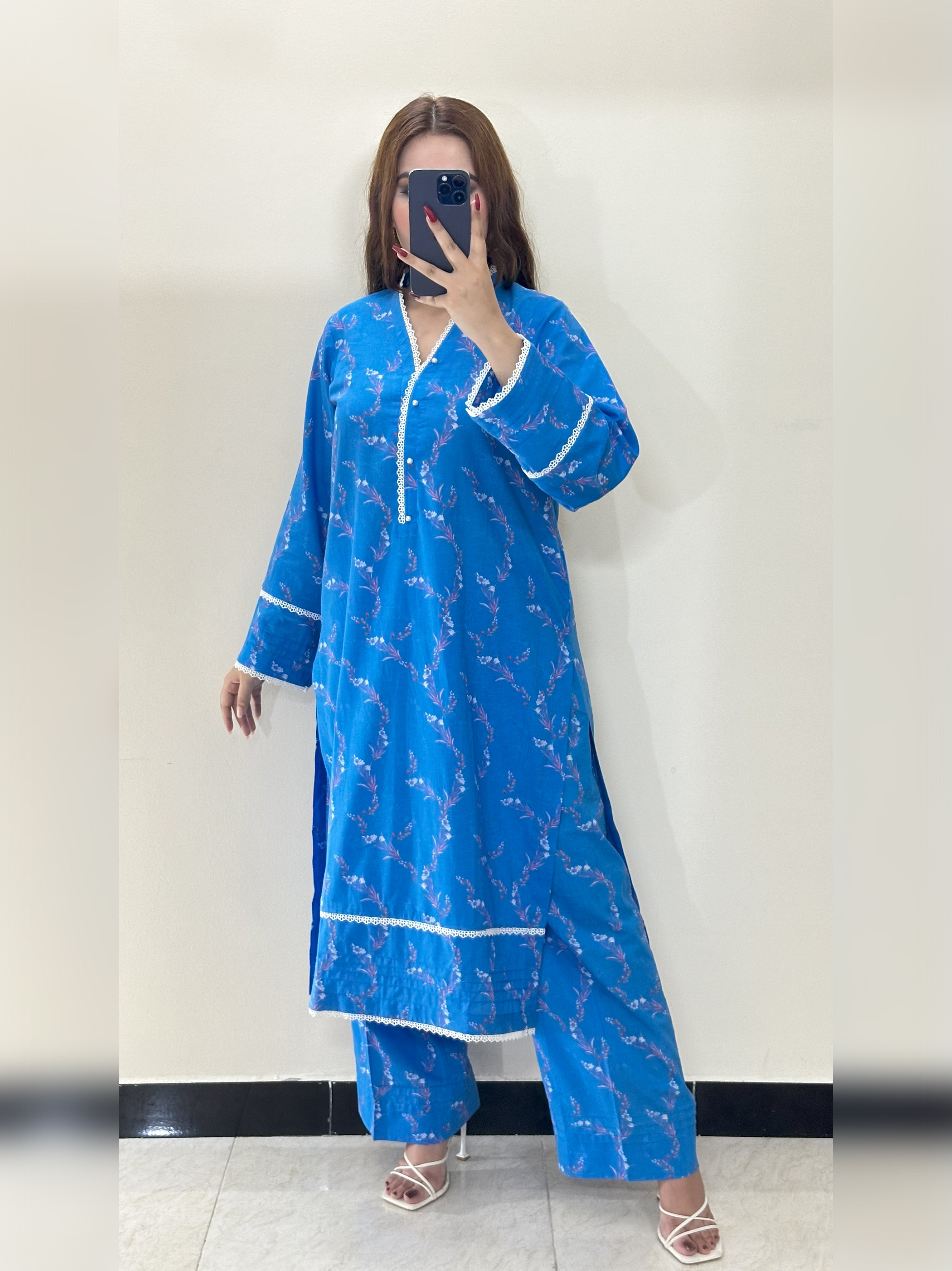 Blue Floral 2PC Stitched Lawn Suit