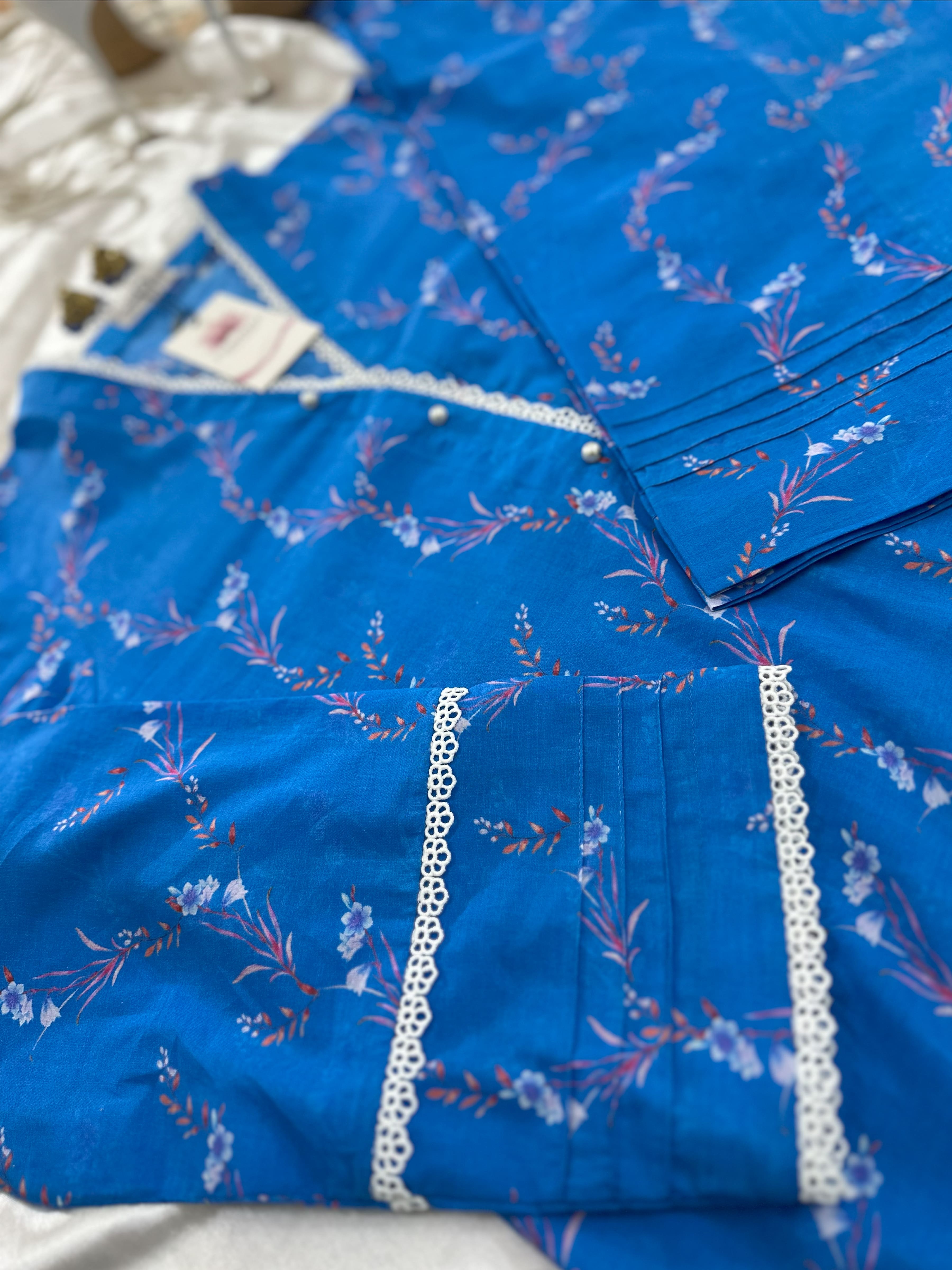 Blue Floral 2PC Stitched Lawn Suit