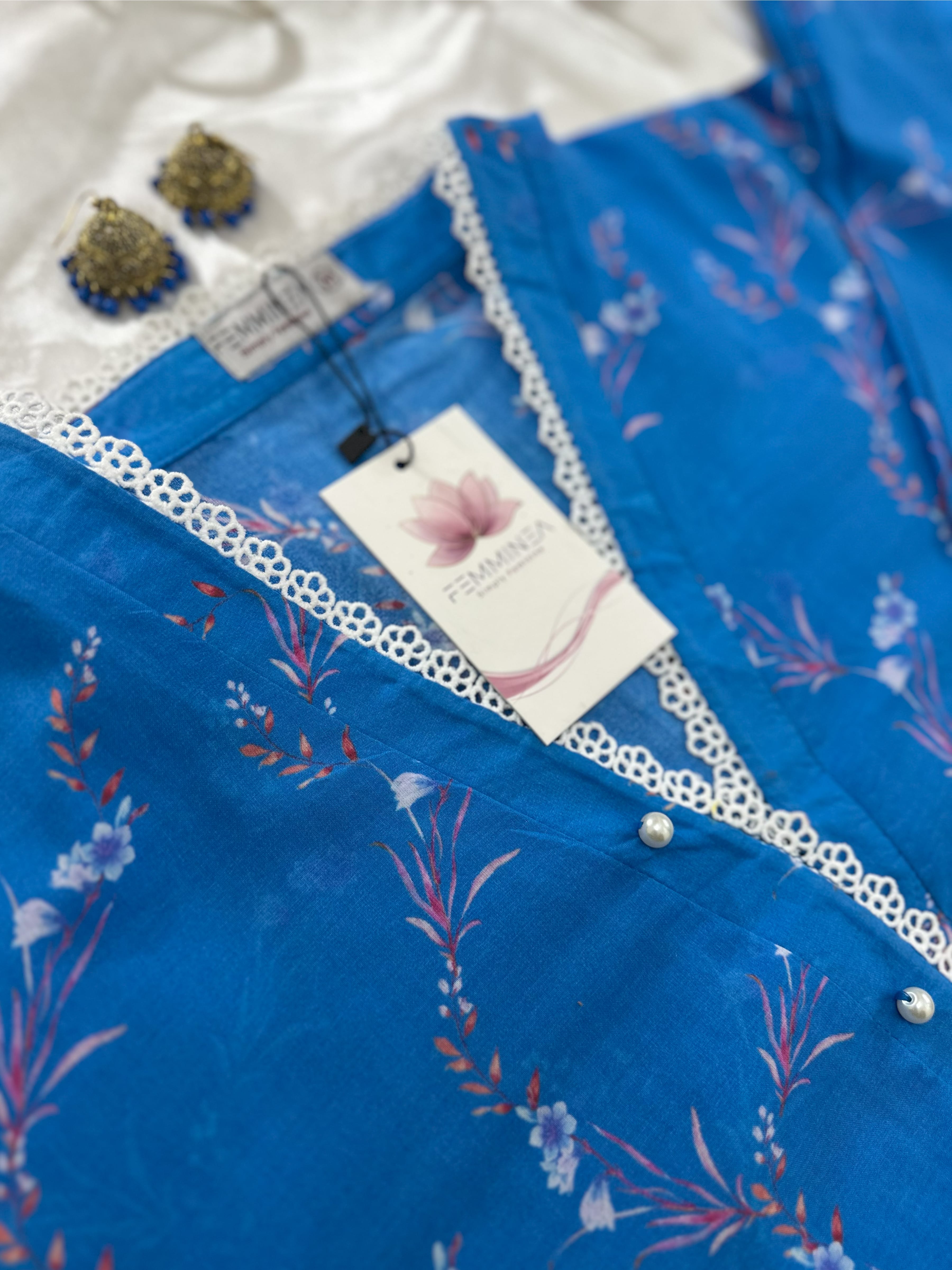 Blue Floral 2PC Stitched Lawn Suit