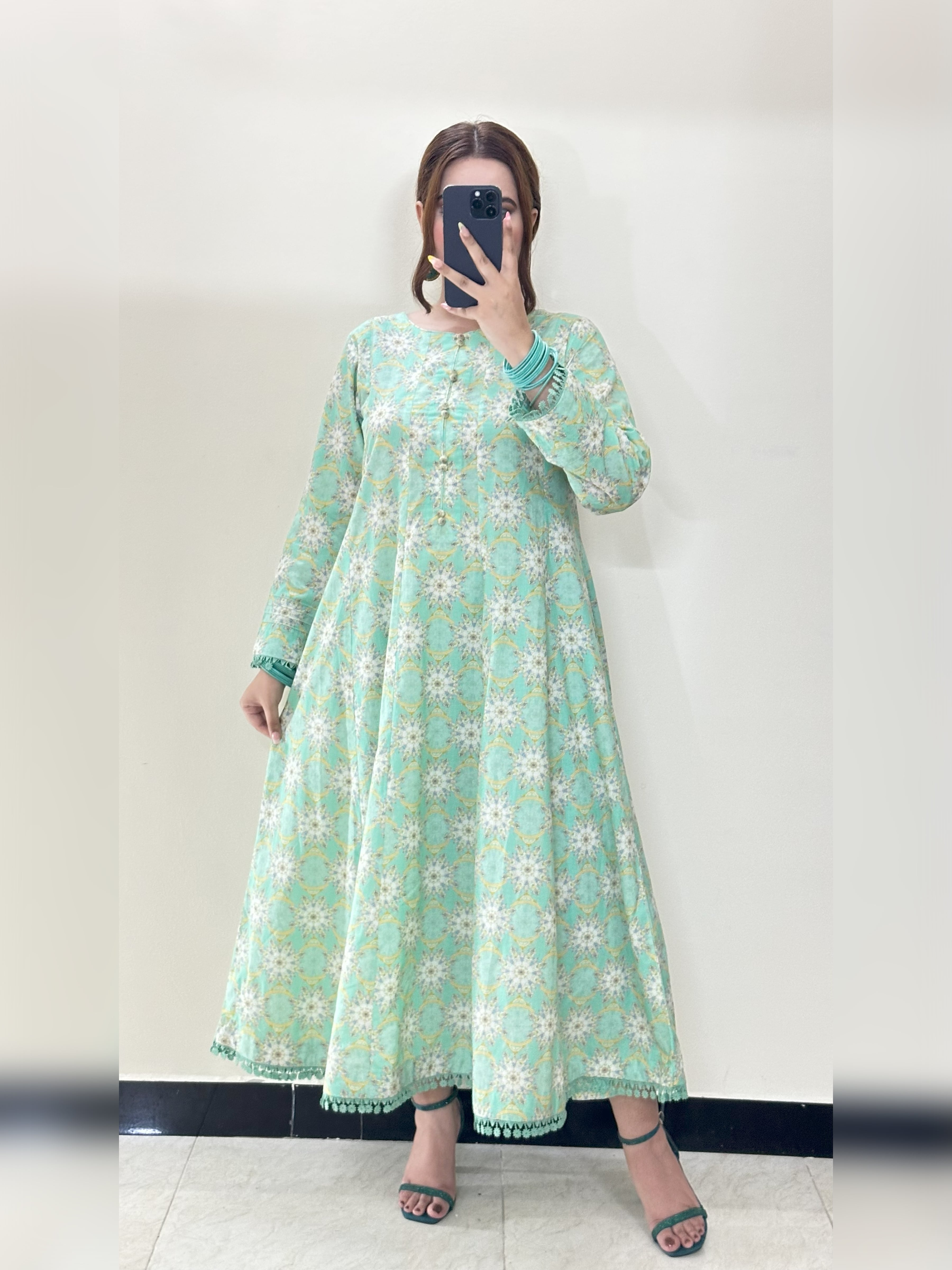 Mint Green Frock 2PC Stitched Lawn Suit
