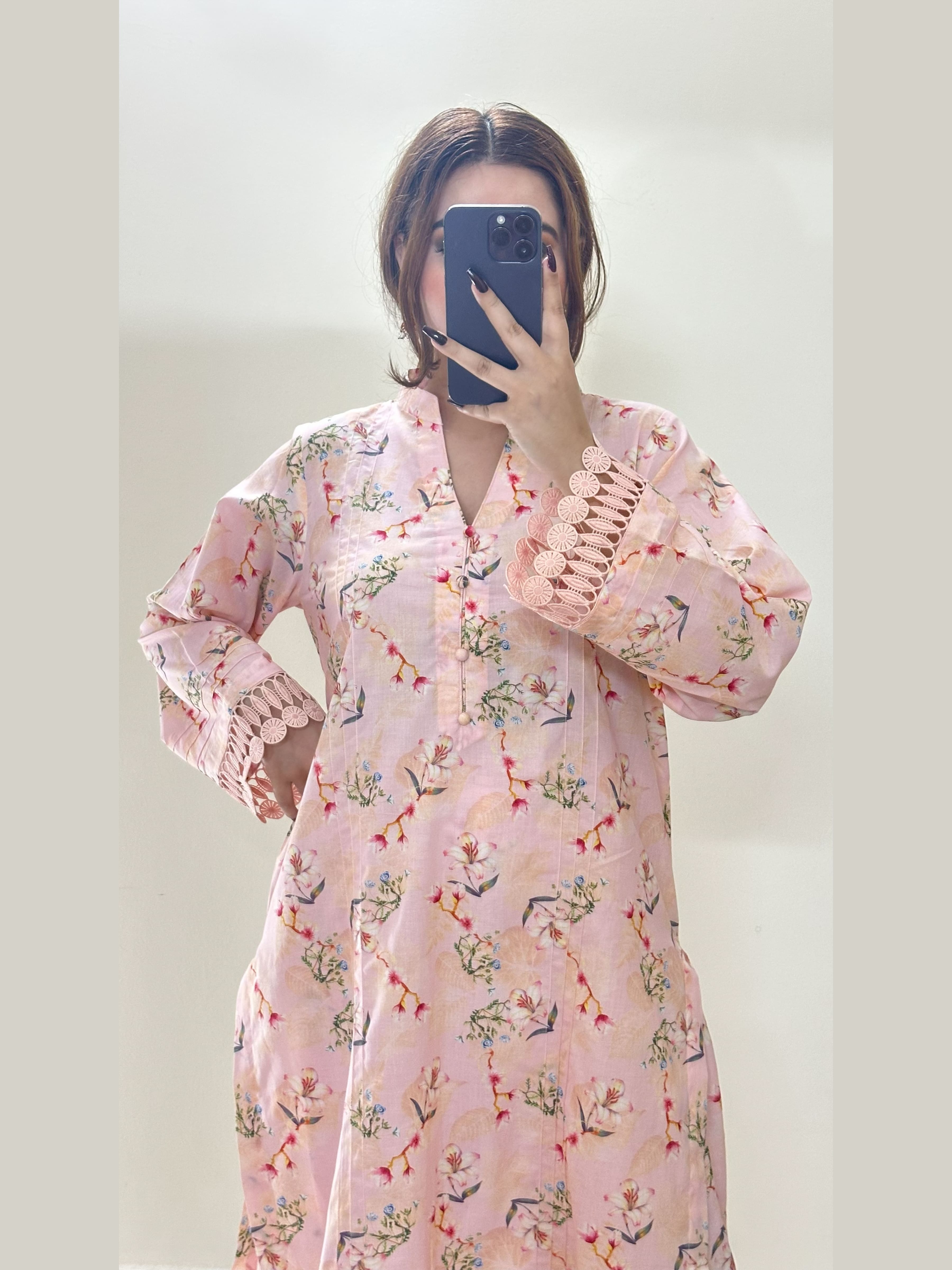 Pink Floral 2PC Stitched Lawn Suit