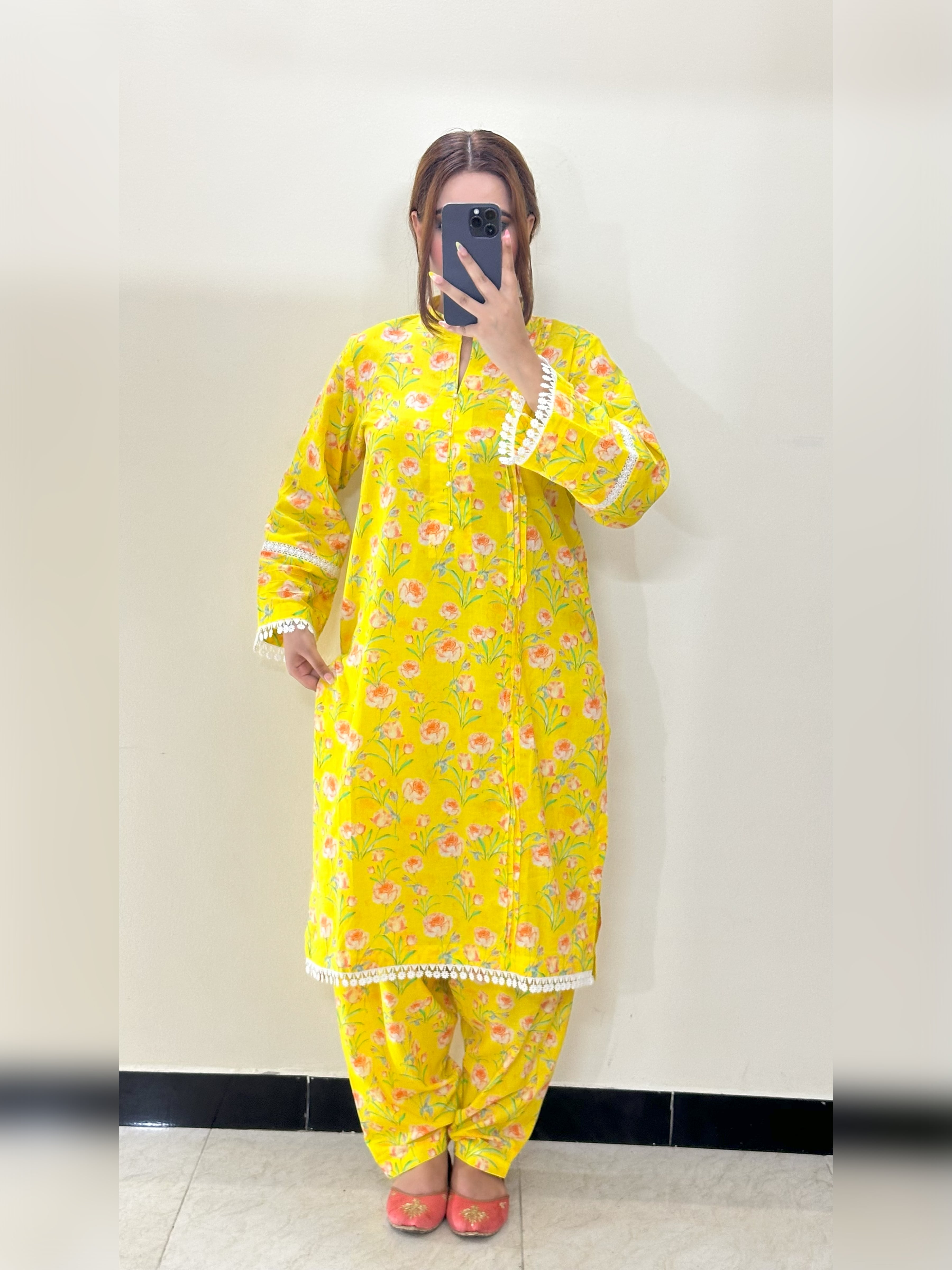 Yellow Floral 2PC Stitched Lawn Suit