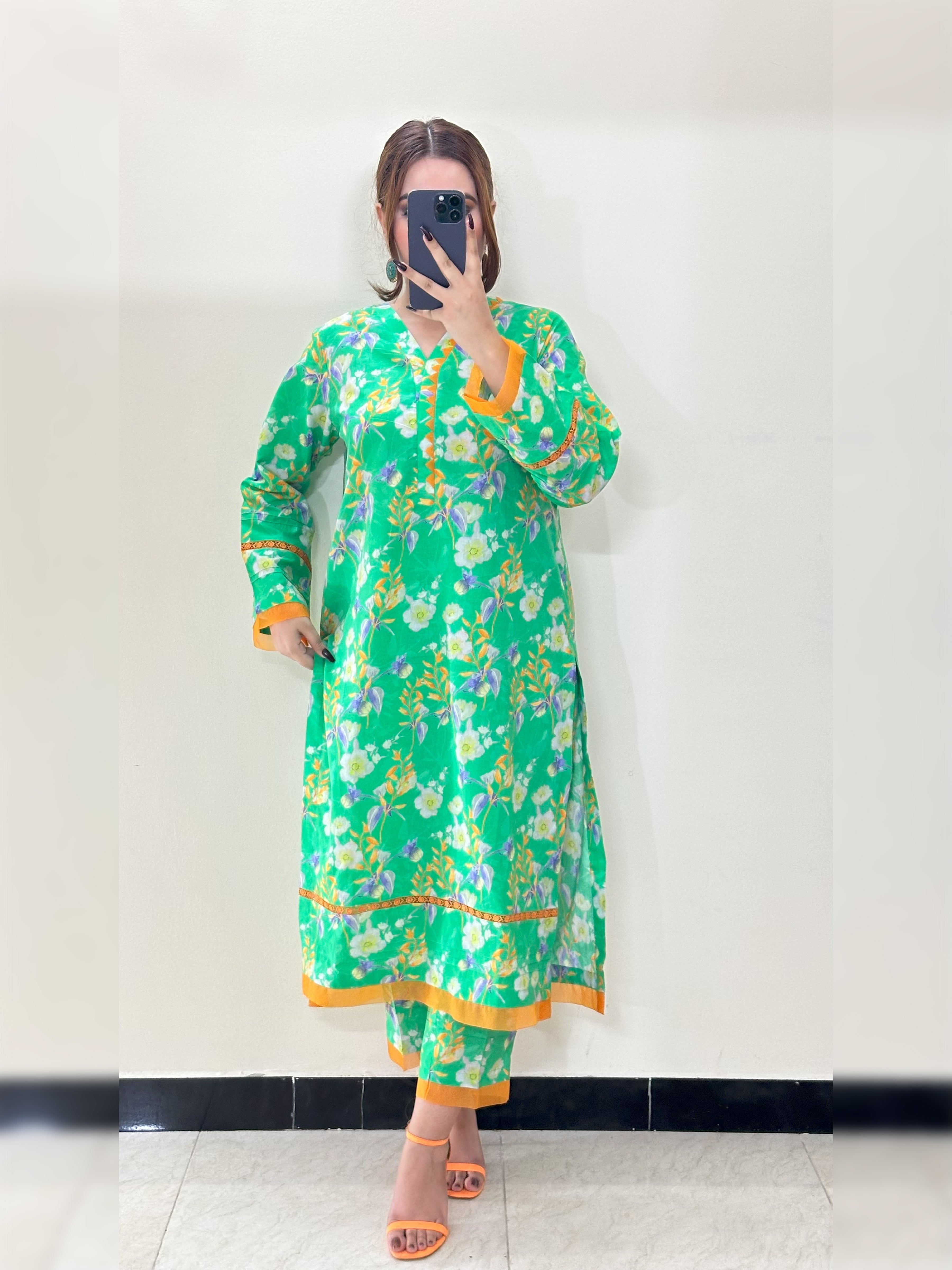 Green Floral 2PC Stitched Lawn Suit