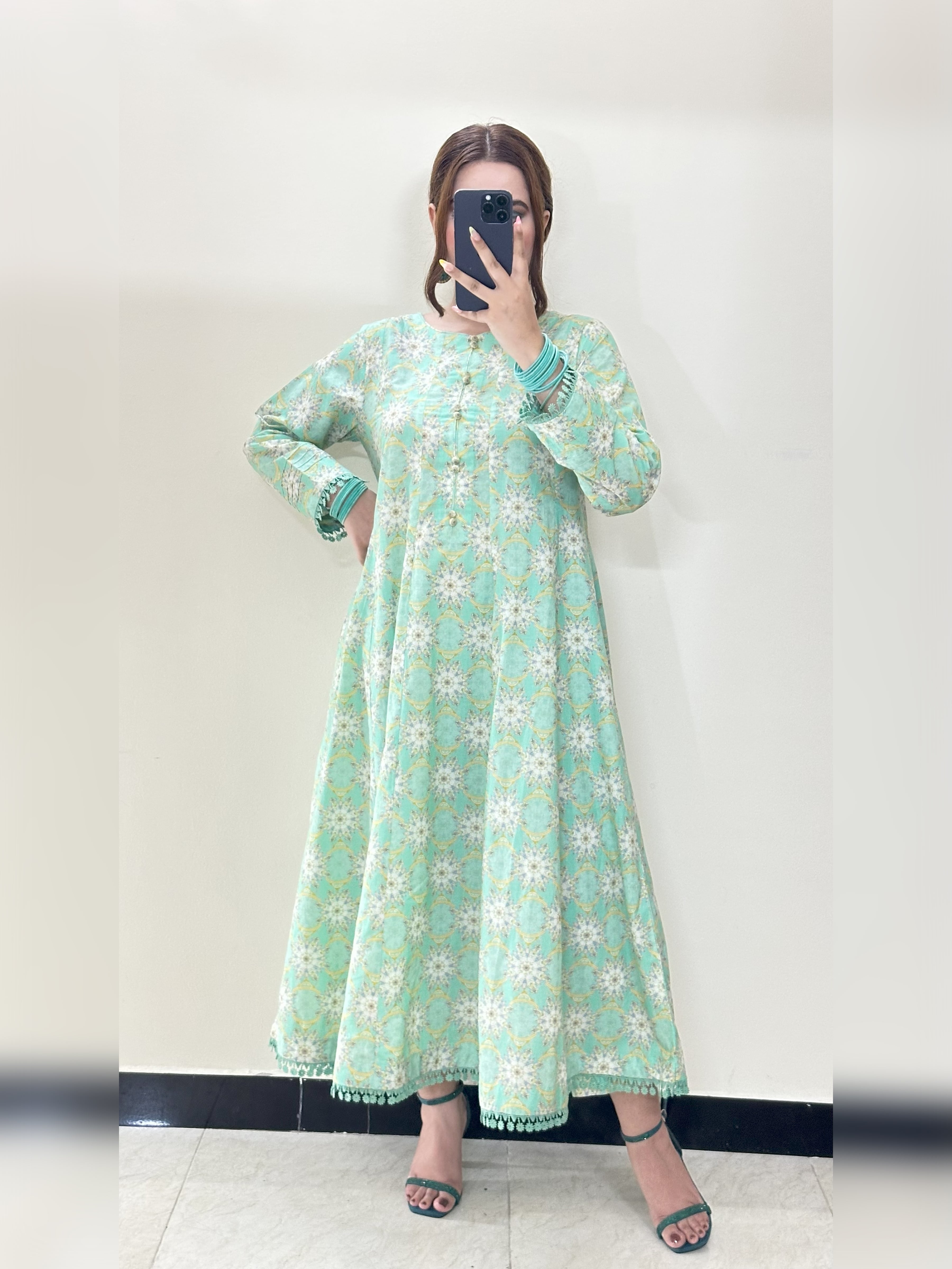Mint Green Frock 2PC Stitched Lawn Suit