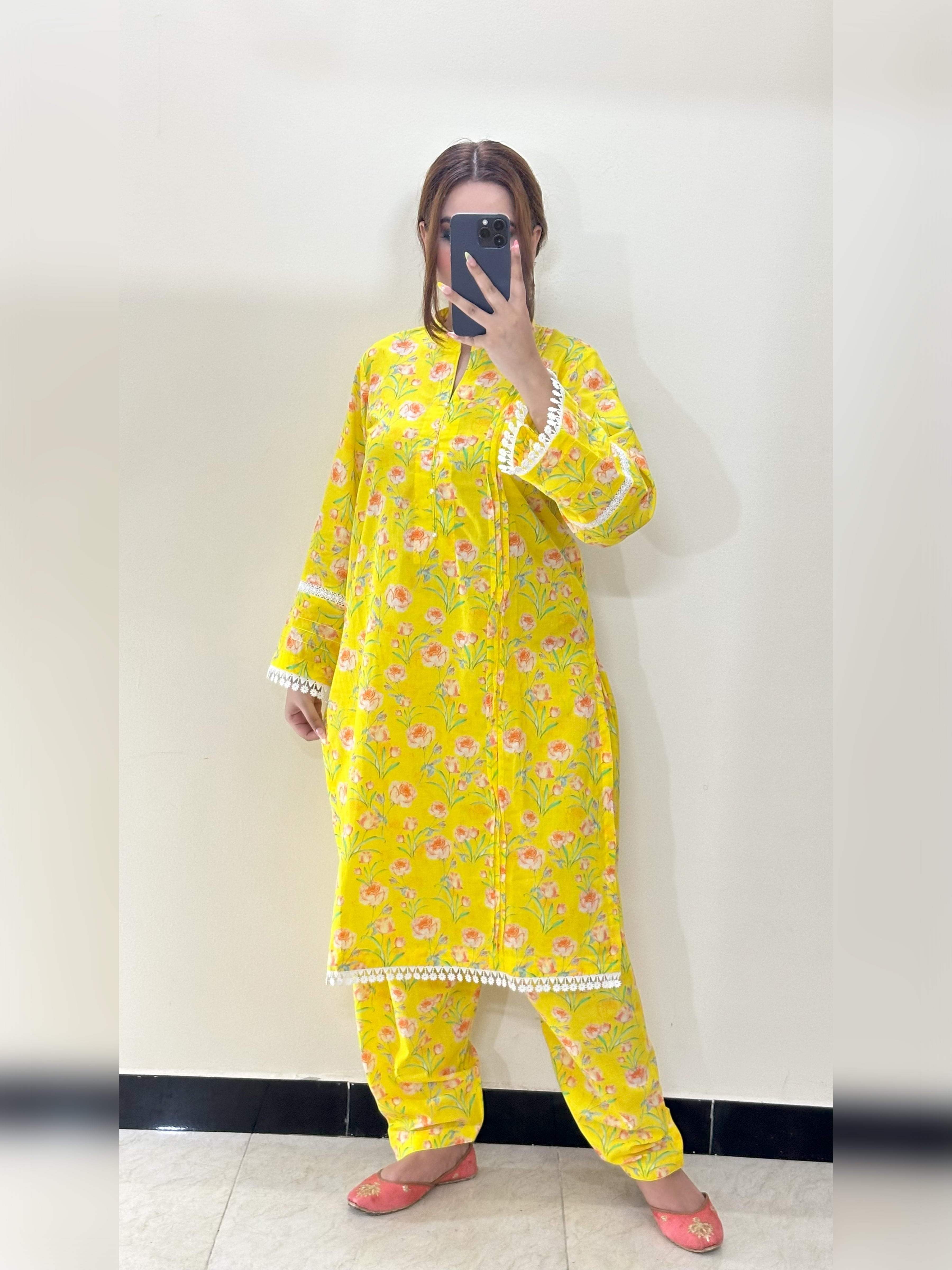 Yellow Floral 2PC Stitched Lawn Suit