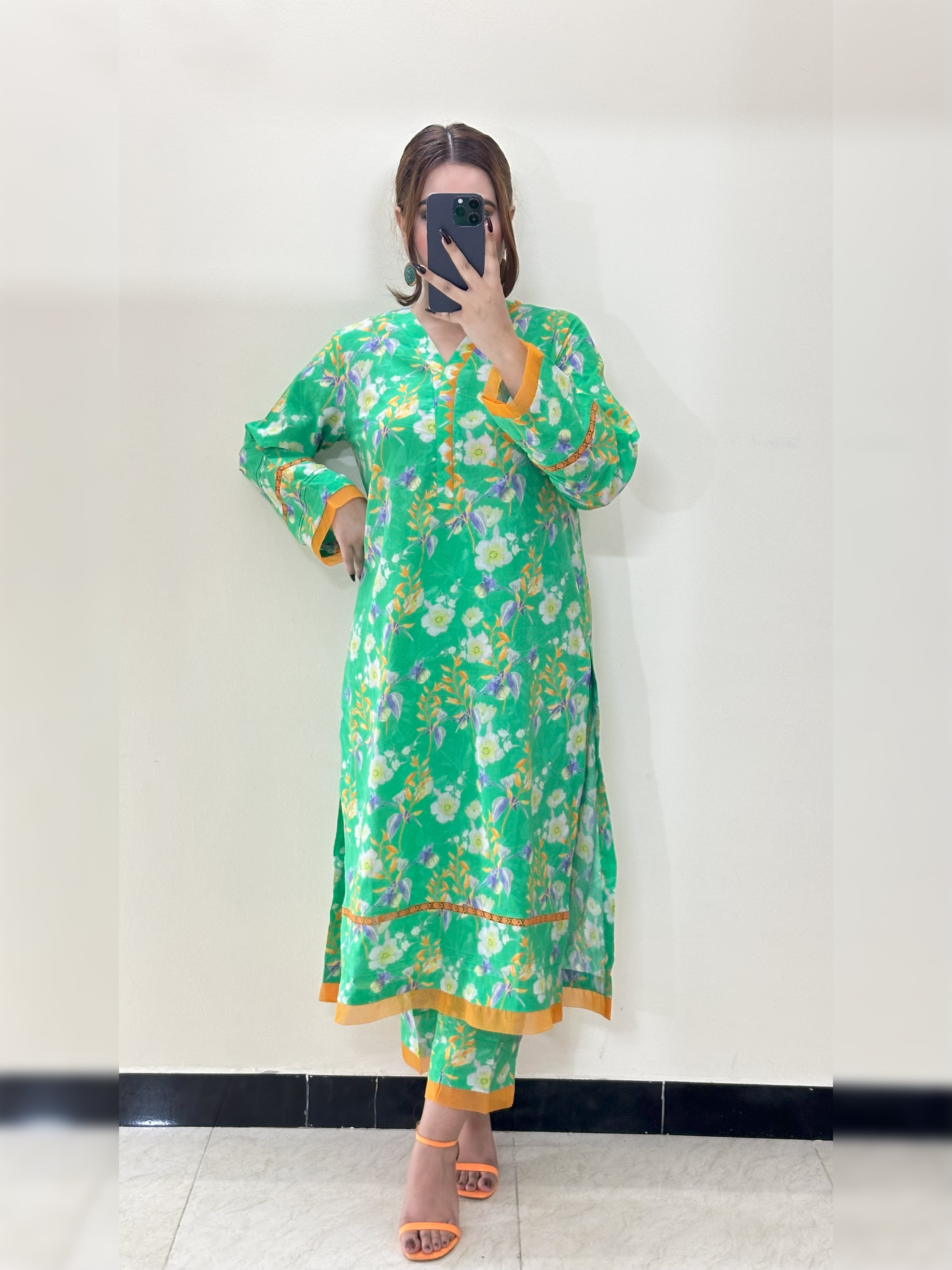 Green Floral 2PC Stitched Lawn Suit
