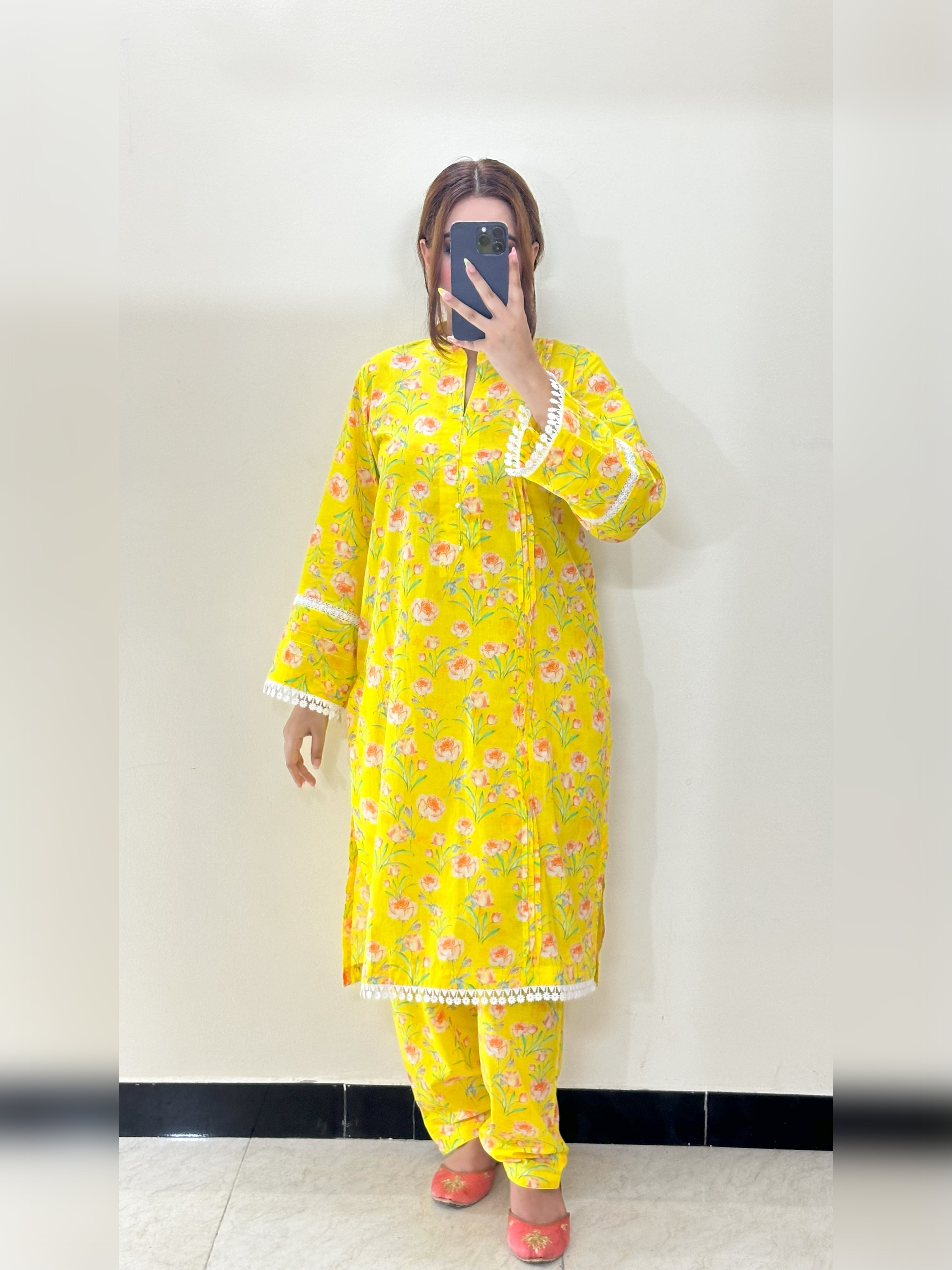 Yellow Floral 2PC Stitched Lawn Suit