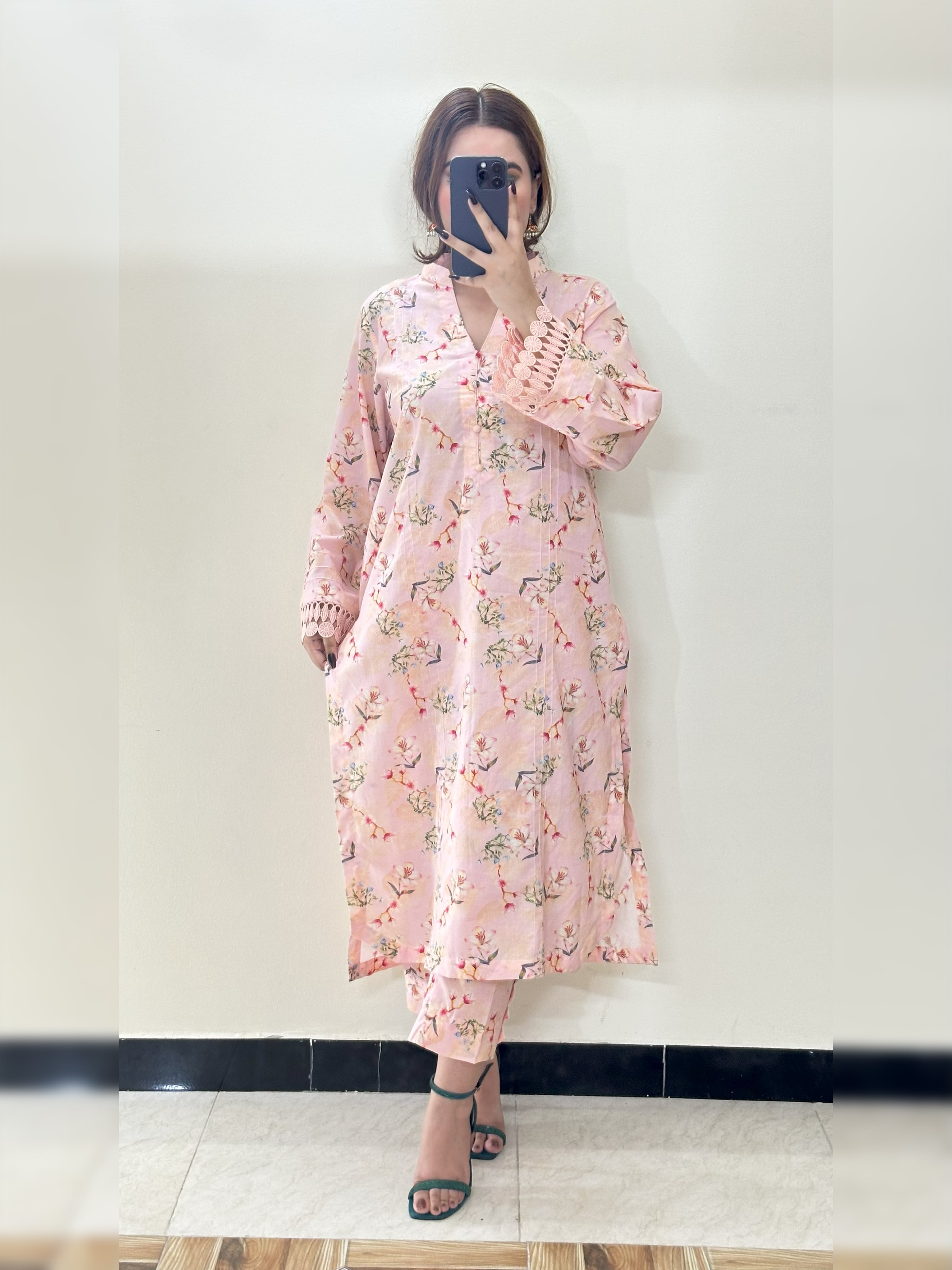Pink Floral 2PC Stitched Lawn Suit
