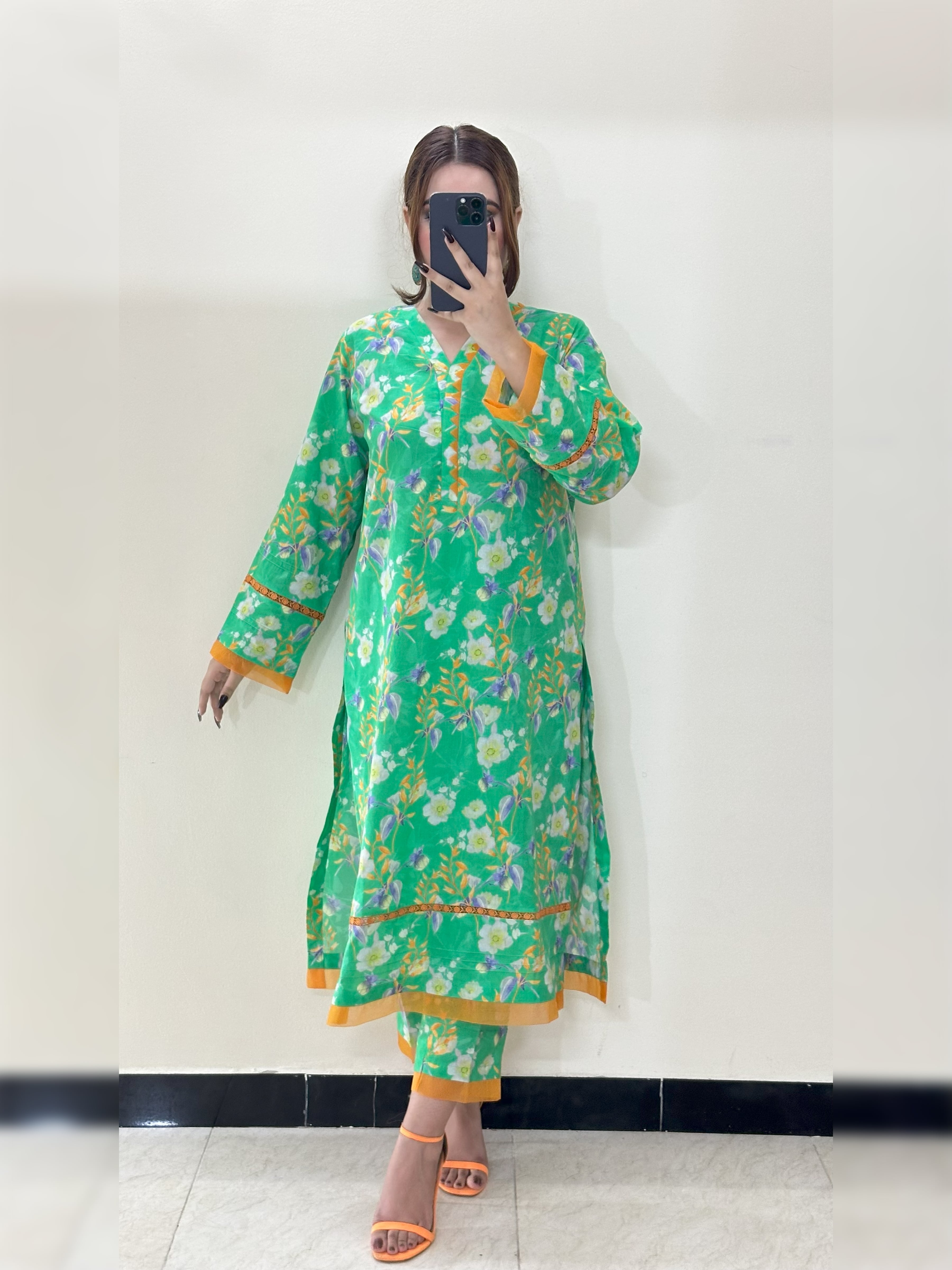 Green Floral 2PC Stitched Lawn Suit