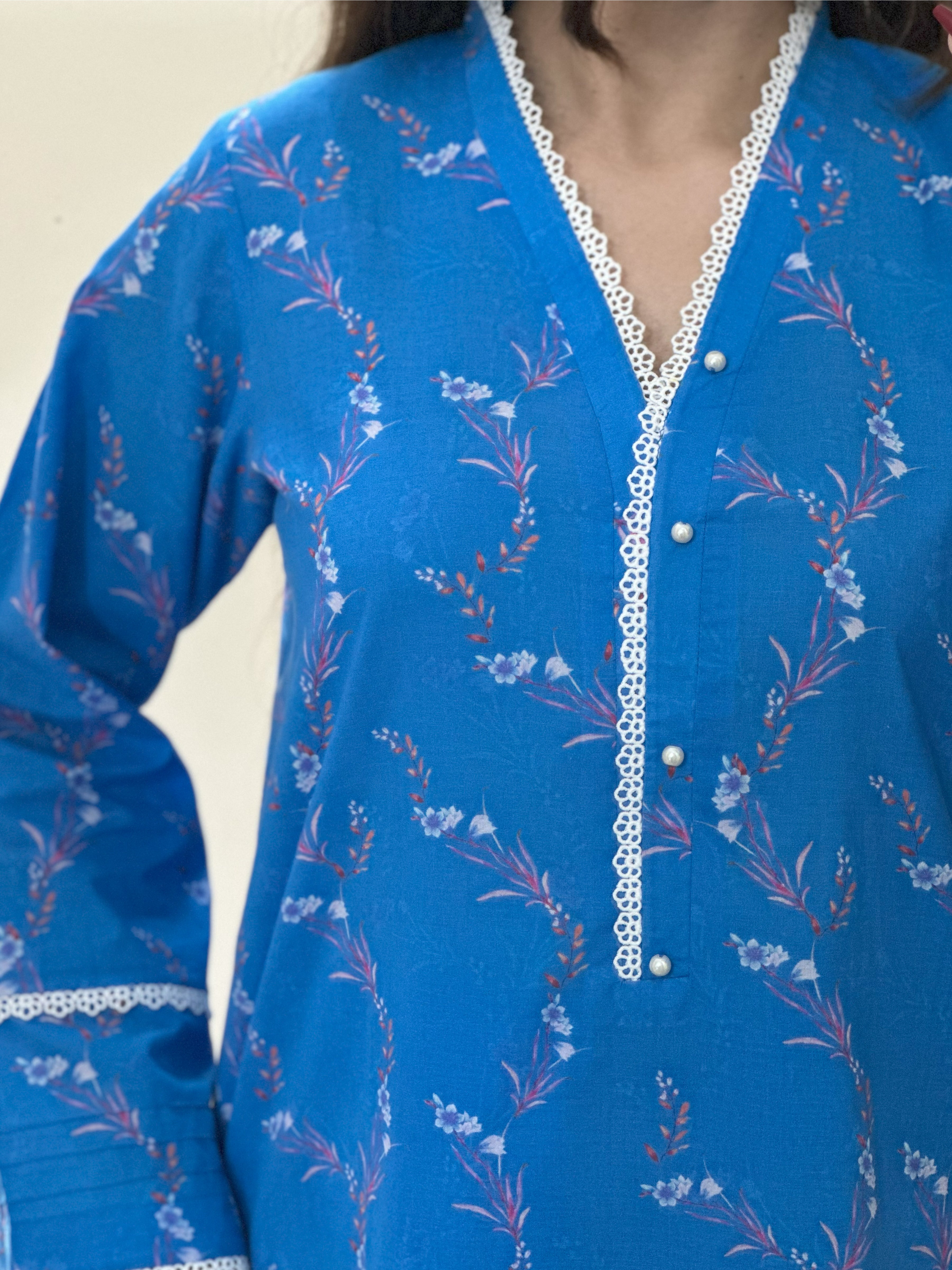 Blue Floral 2PC Stitched Lawn Suit