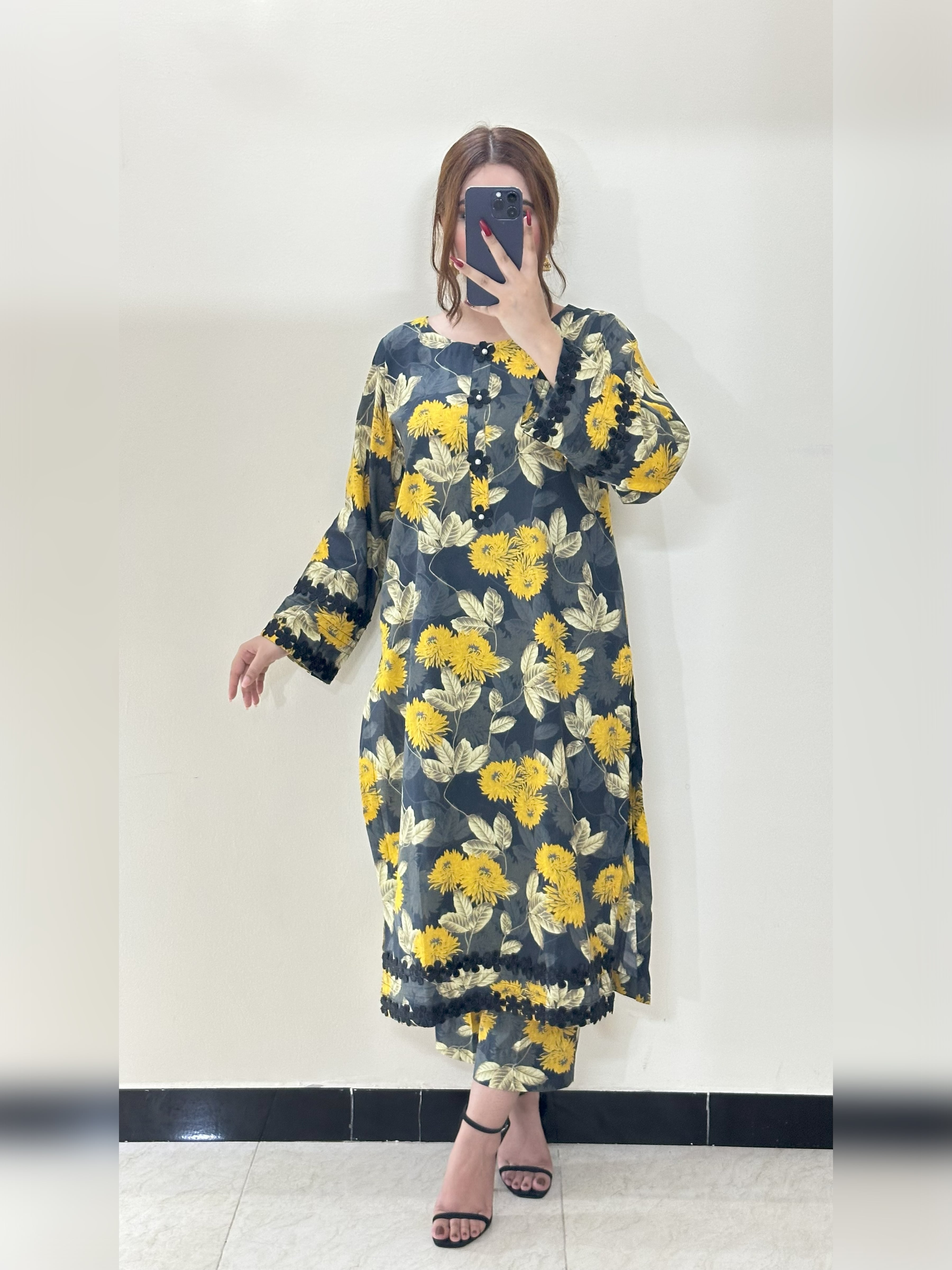 Black Floral 2PC Stitched Lawn Suit