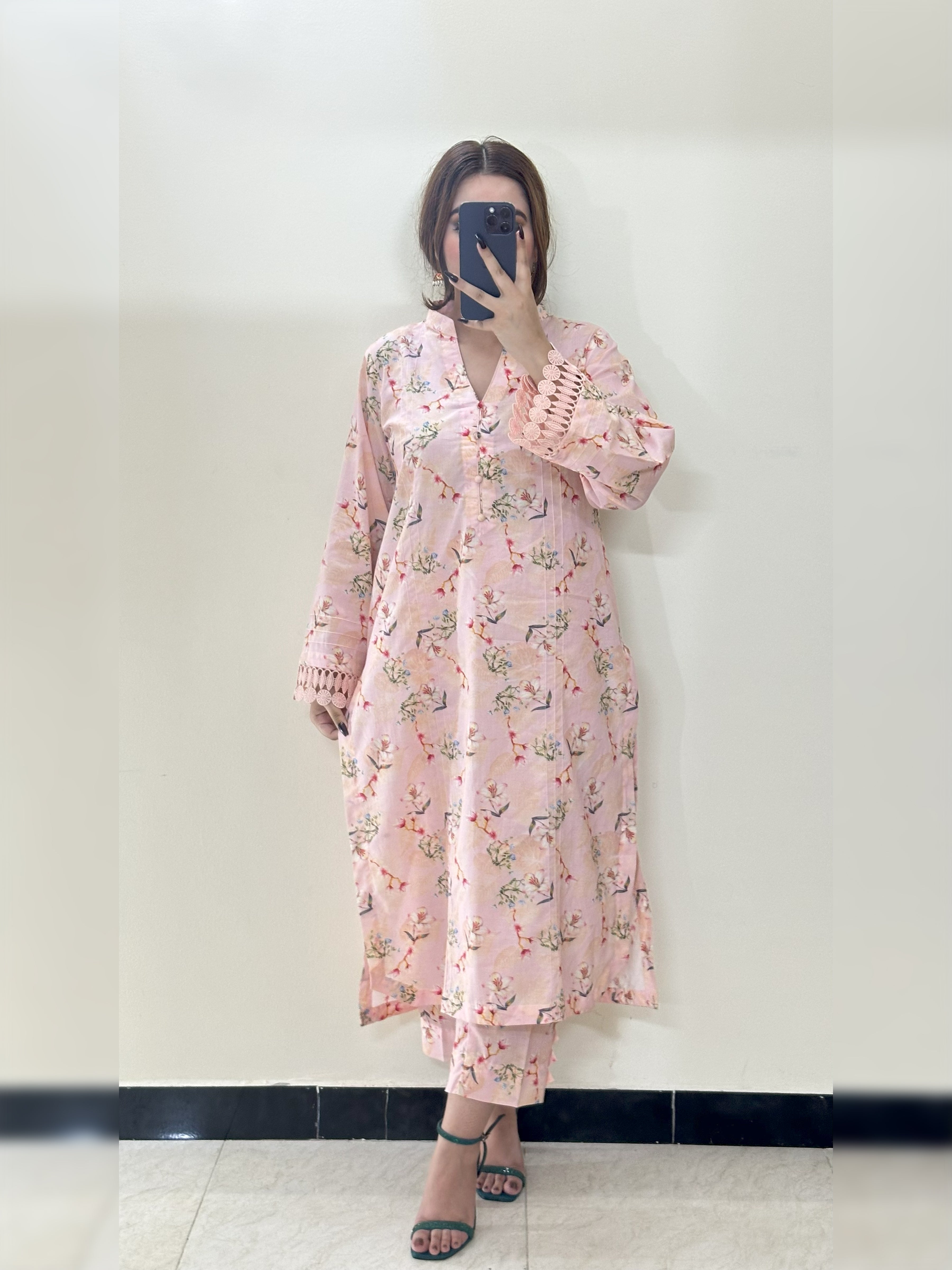 Pink Floral 2PC Stitched Lawn Suit
