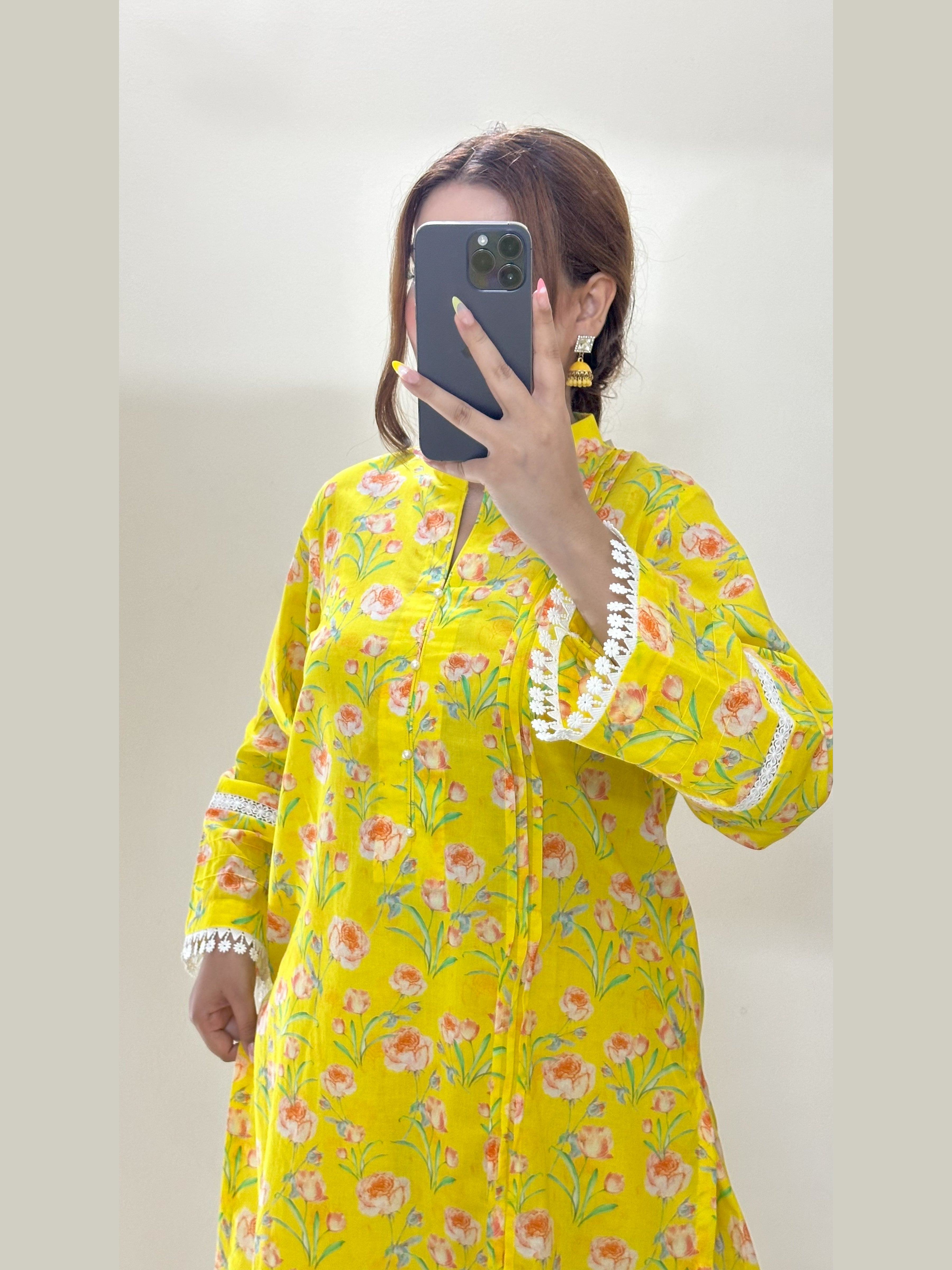 Yellow Floral 2PC Stitched Lawn Suit