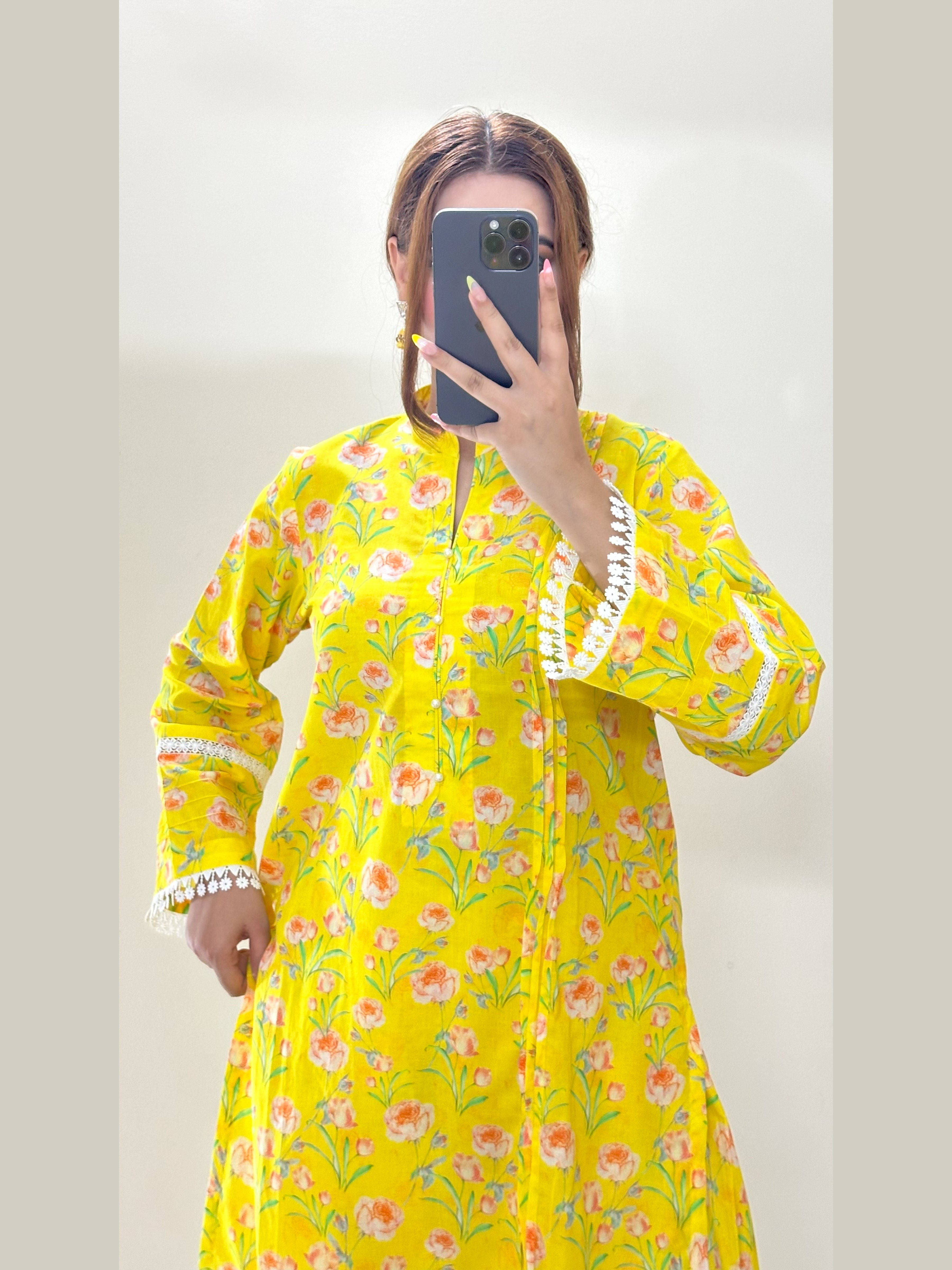 Yellow Floral 2PC Stitched Lawn Suit