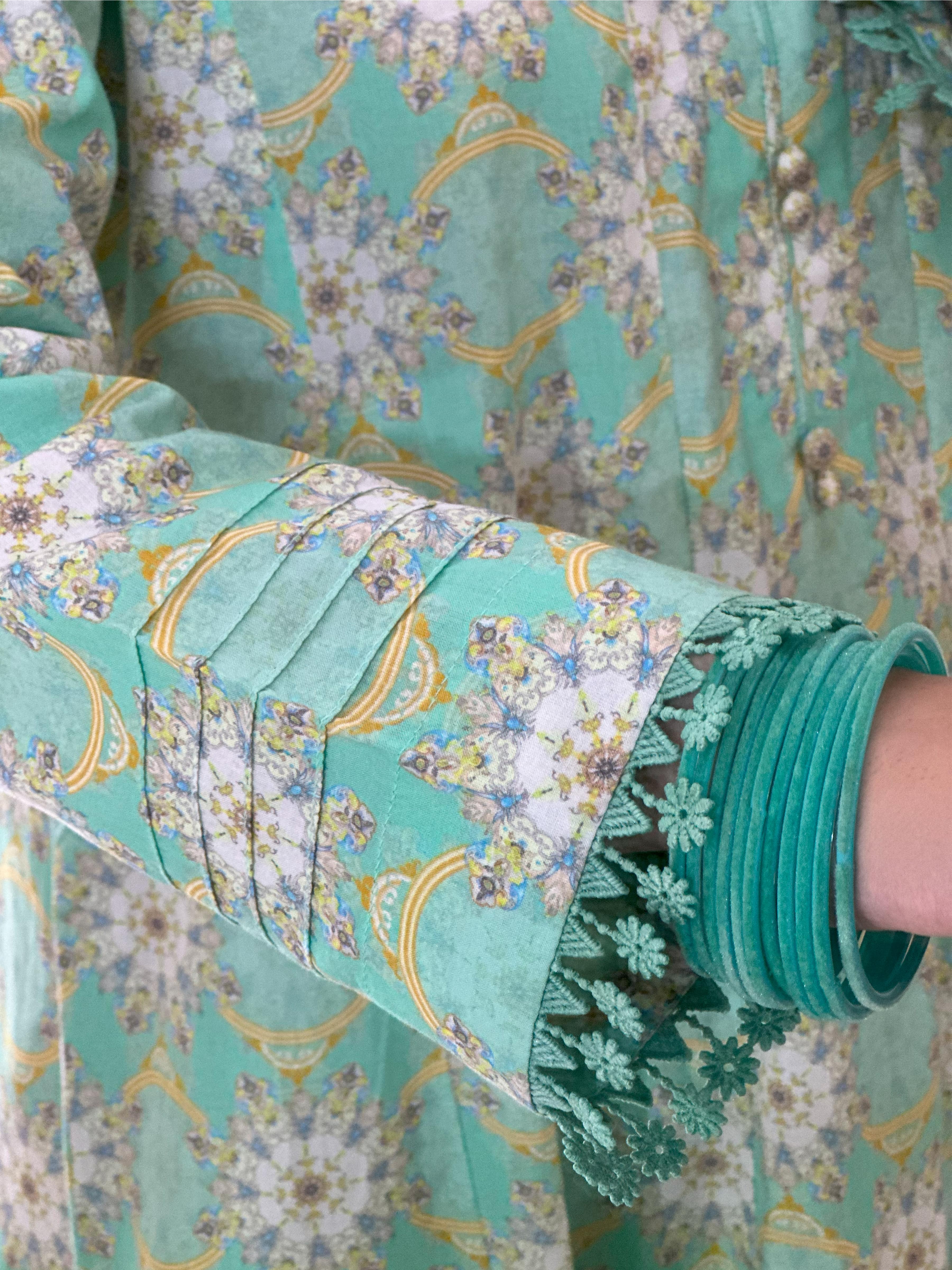 Mint Green Frock 2PC Stitched Lawn Suit