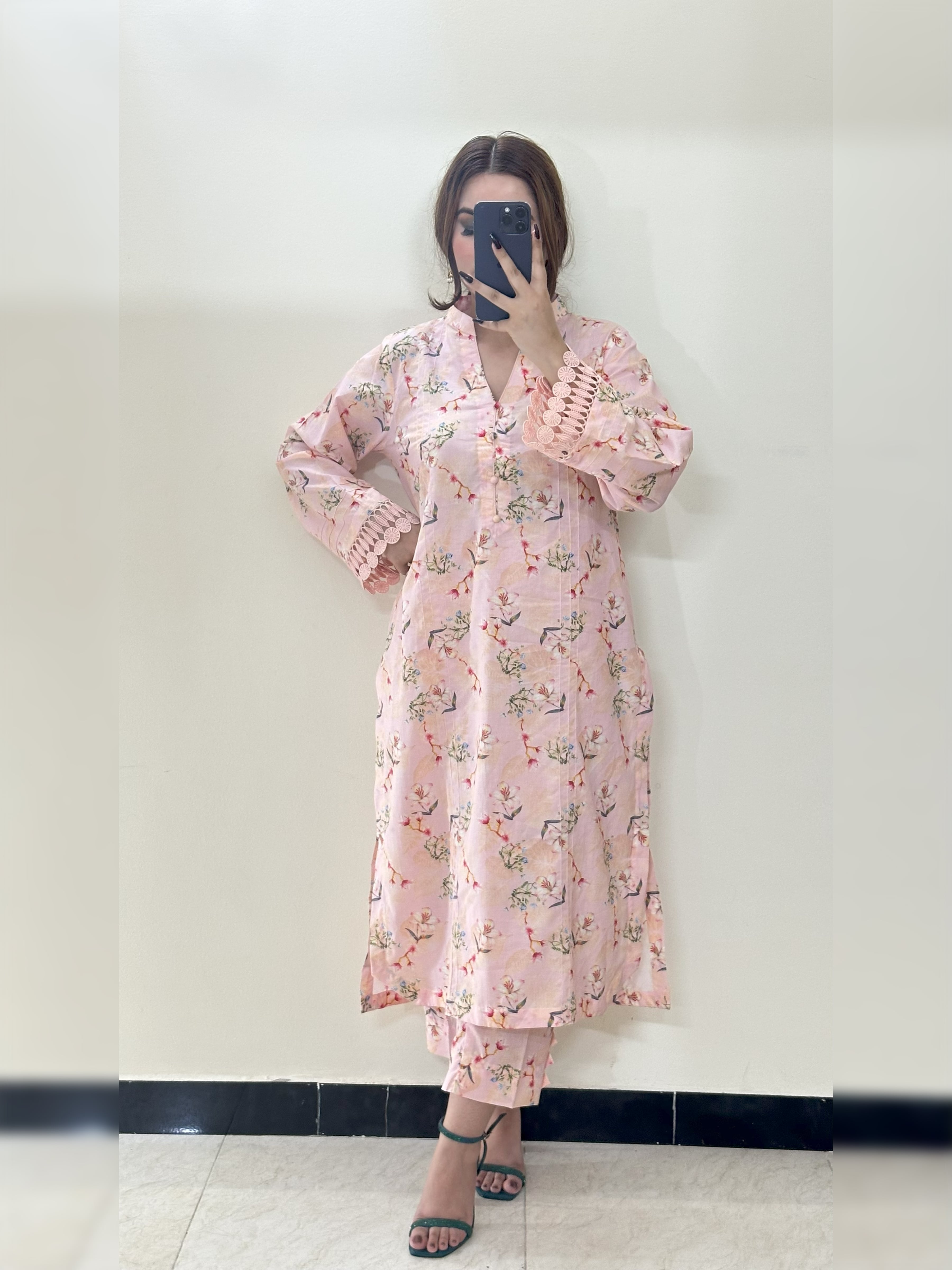 Pink Floral 2PC Stitched Lawn Suit