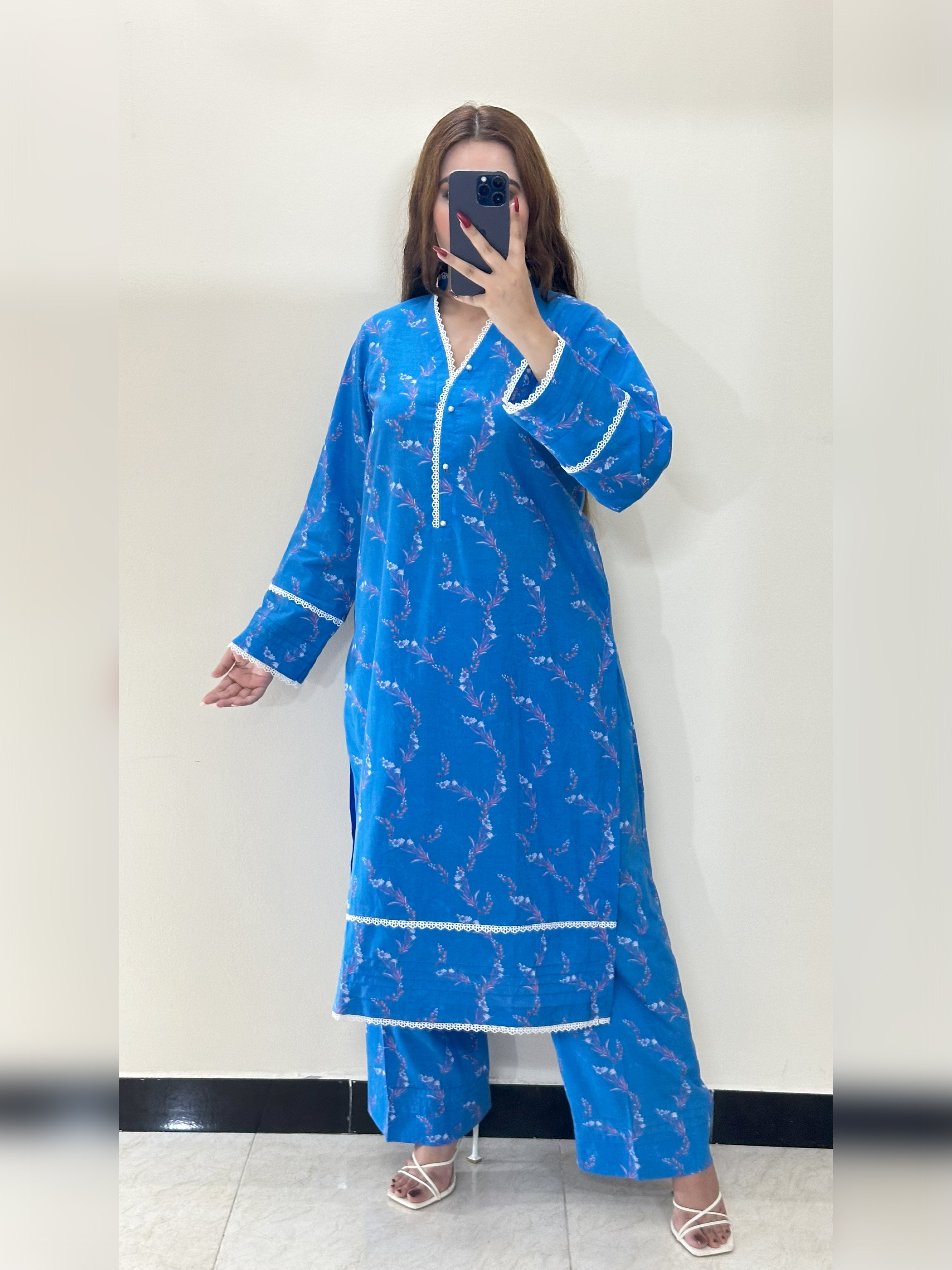 Blue Floral 2PC Stitched Lawn Suit