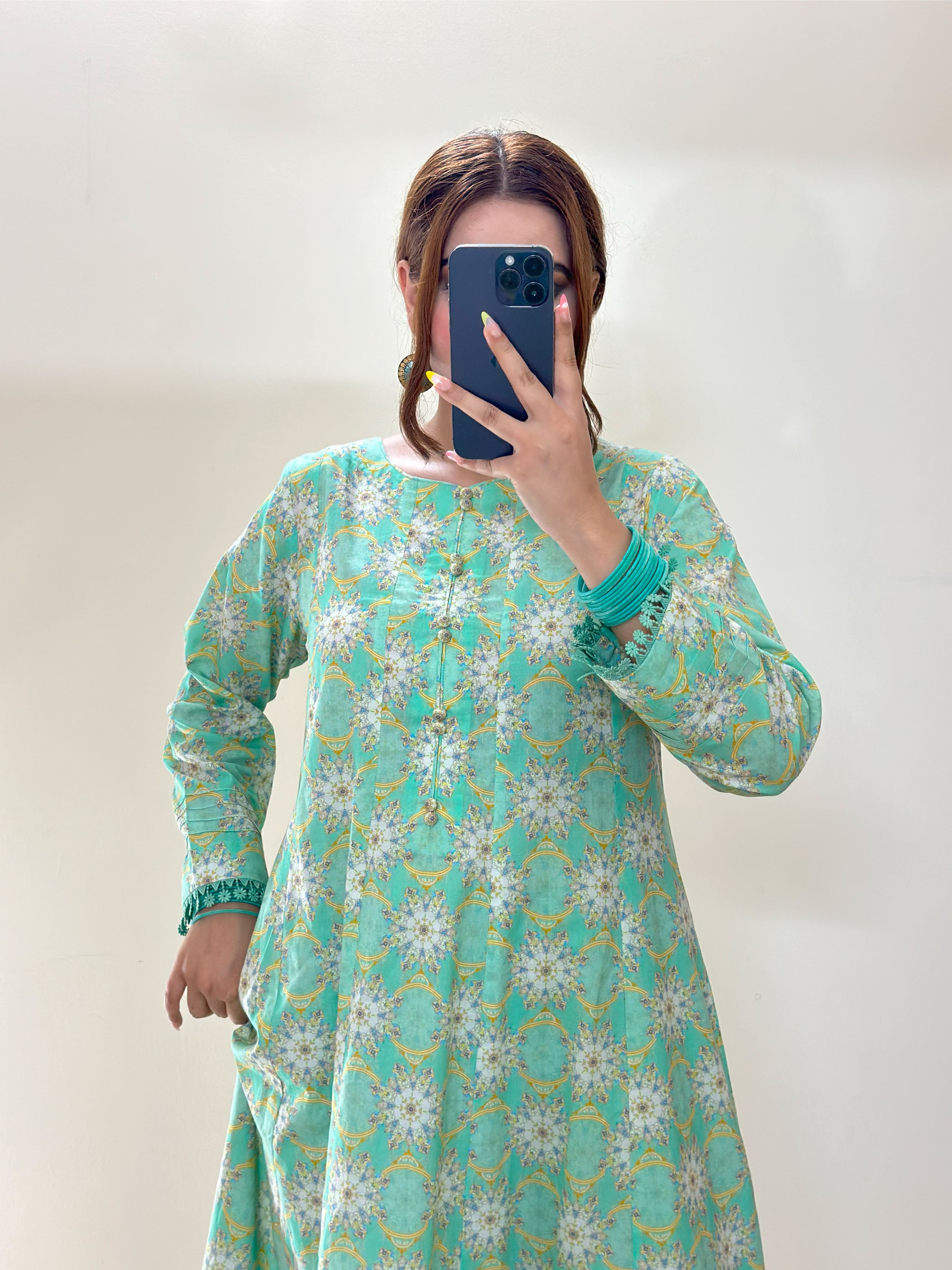 Mint Green Frock 2PC Stitched Lawn Suit