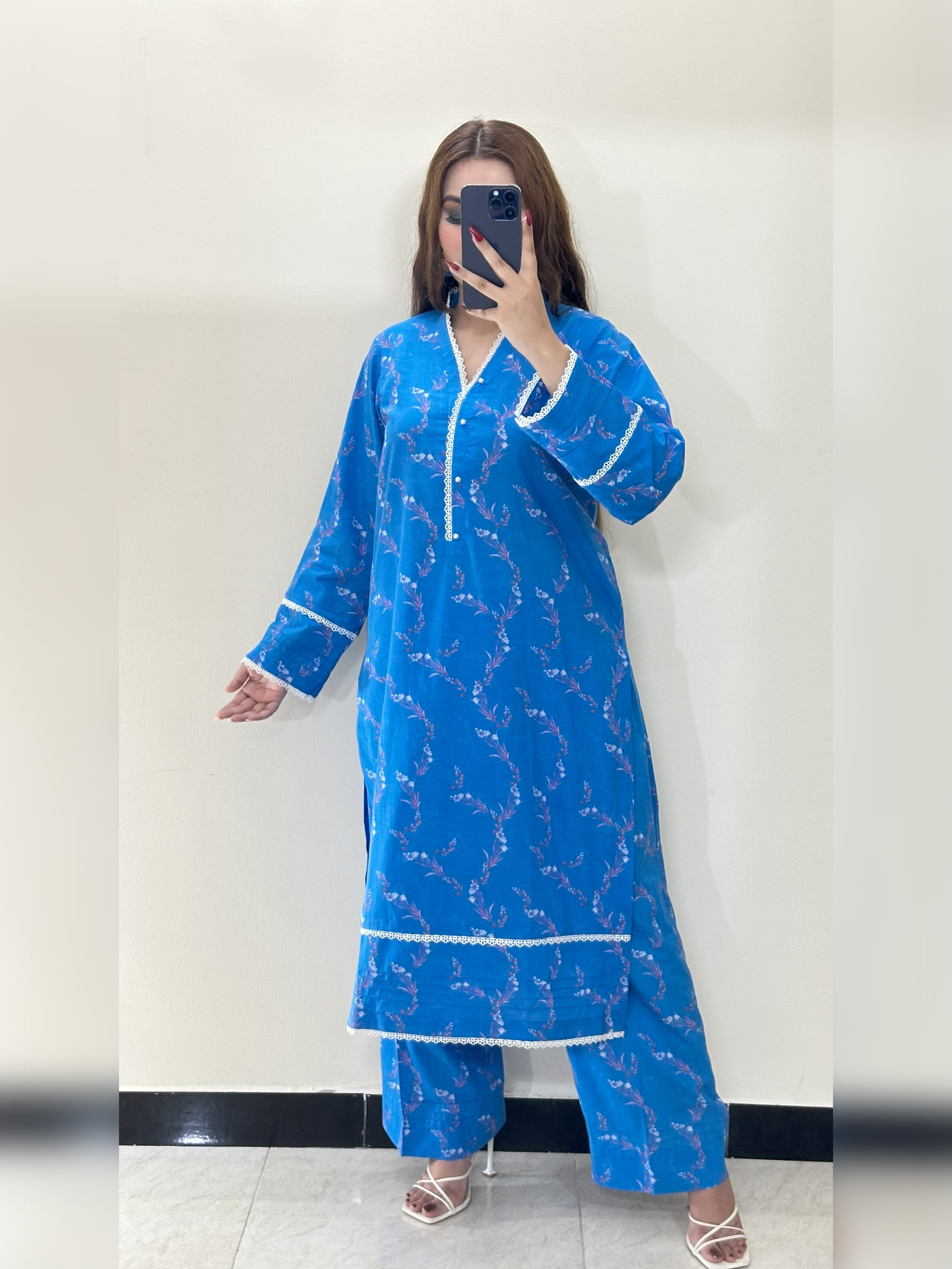 Blue Floral 2PC Stitched Lawn Suit