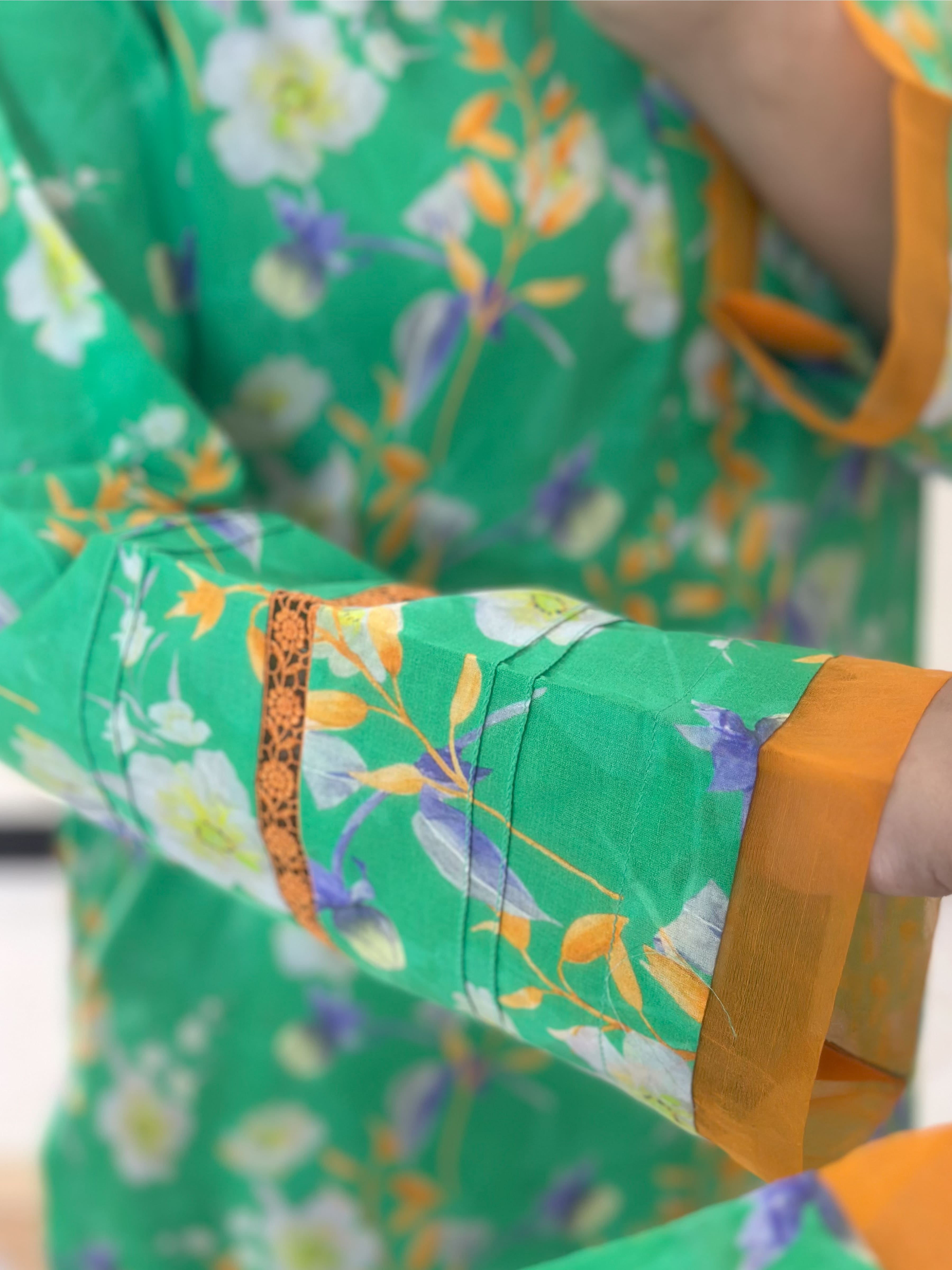 Green Floral 2PC Stitched Lawn Suit