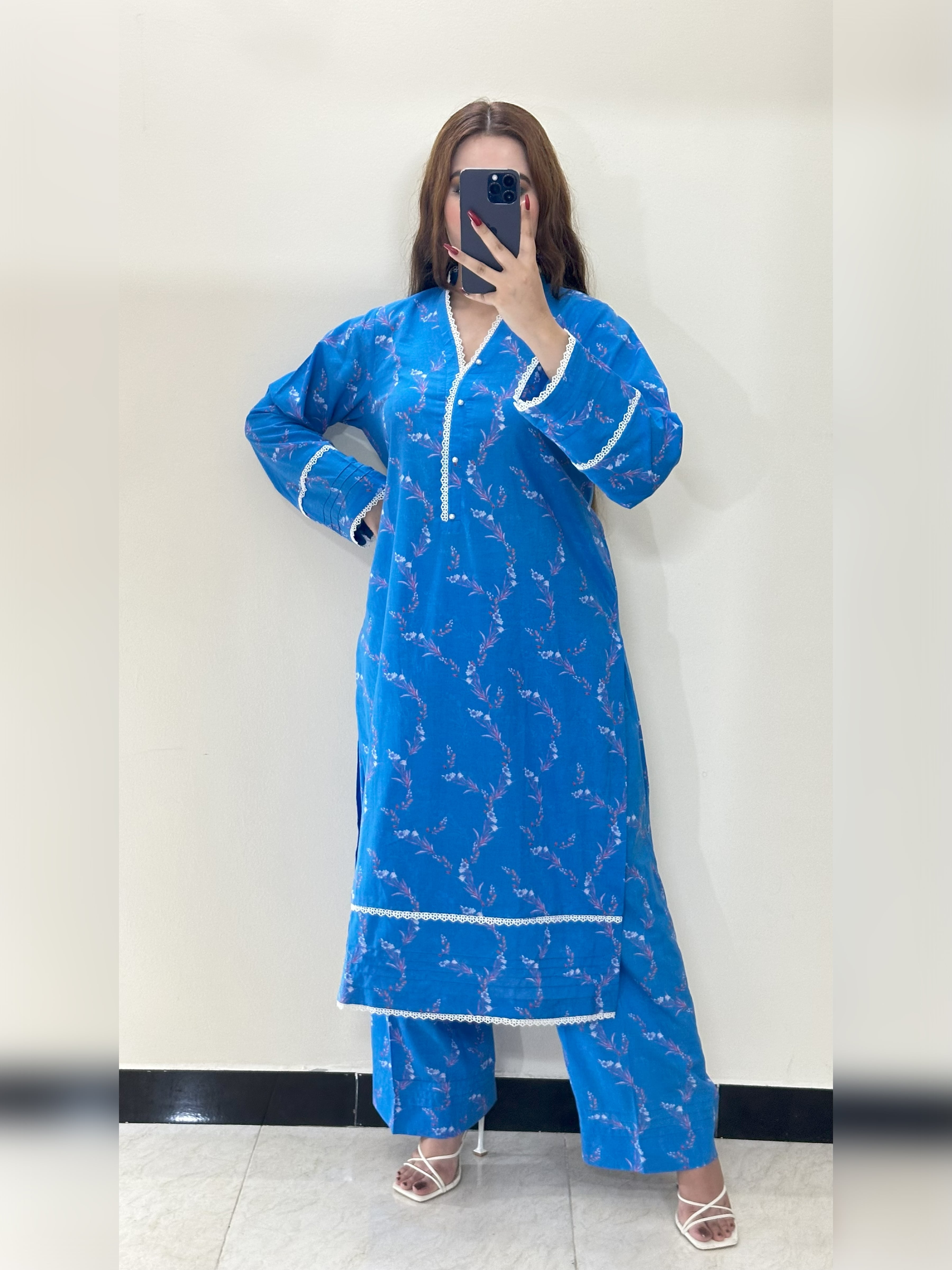 Blue Floral 2PC Stitched Lawn Suit