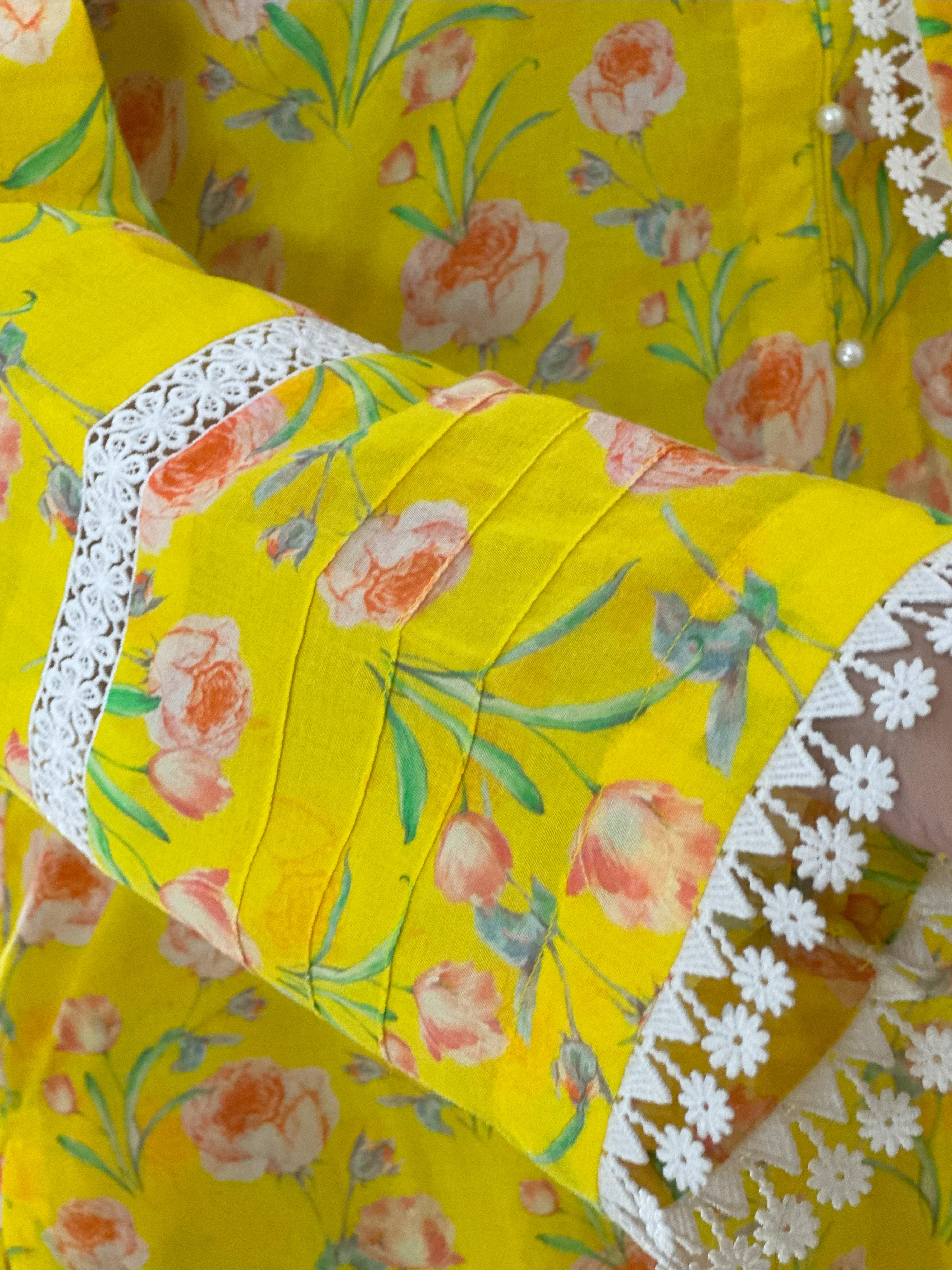 Yellow Floral 2PC Stitched Lawn Suit